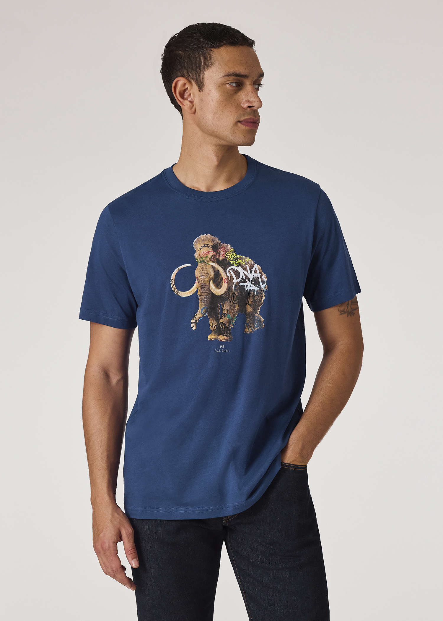 Men's White Regular-Fit 'Graffiti Mammoth' Print T-Shirt