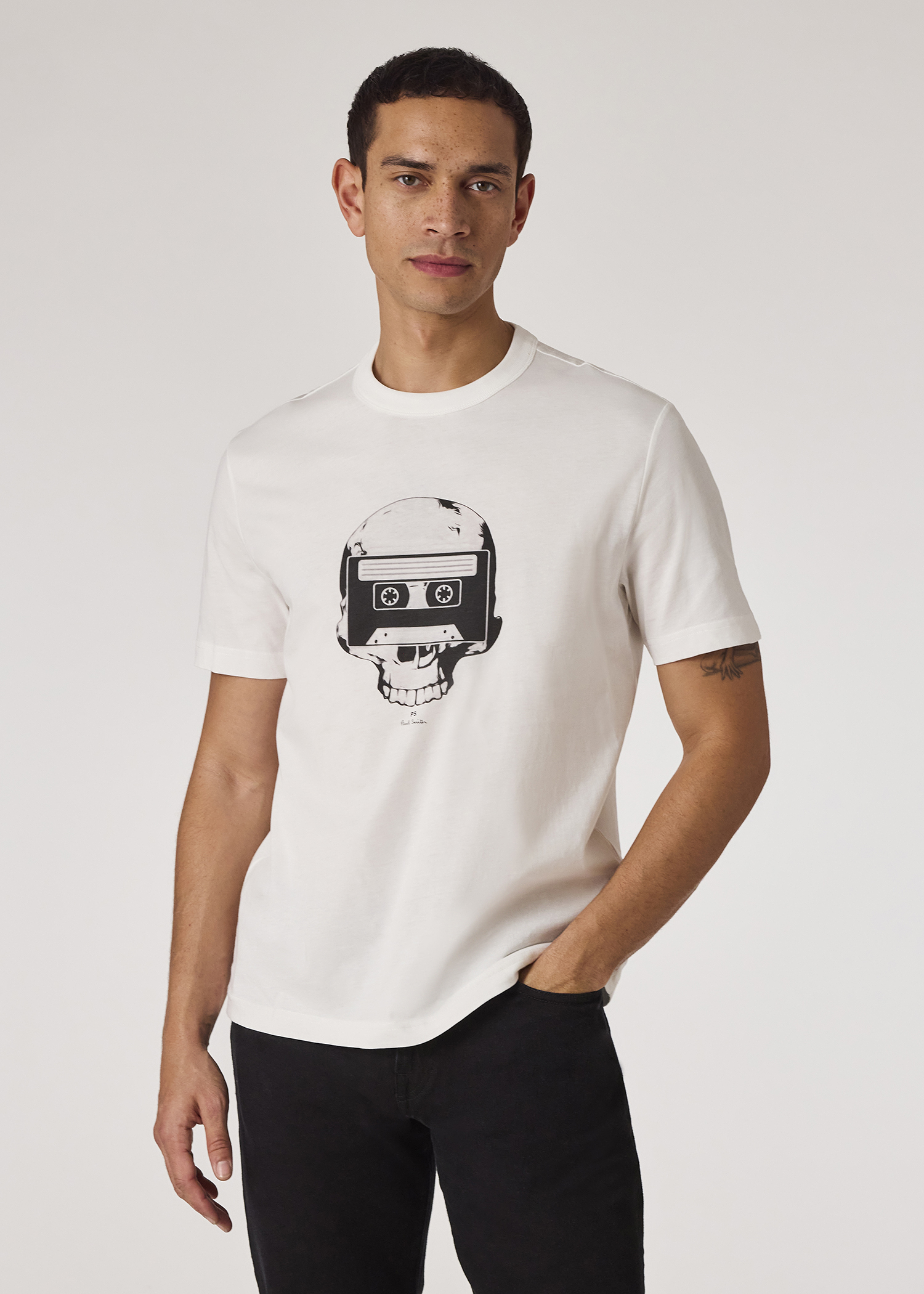 Men's White 'Skull Tape' Print T-Shirt
