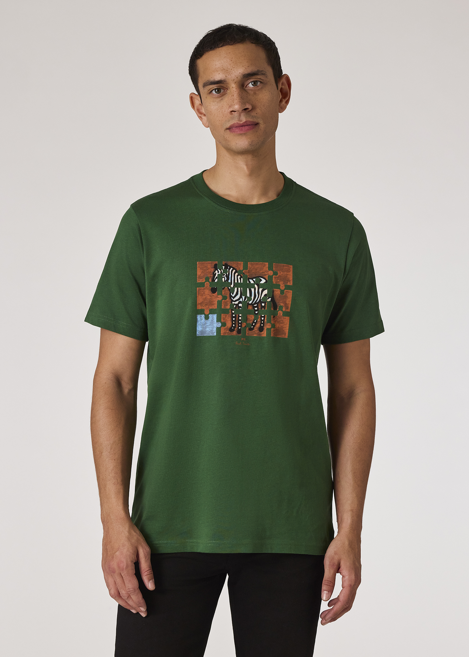 Men's Green 'Zebra Jigsaw' Print T-Shirt