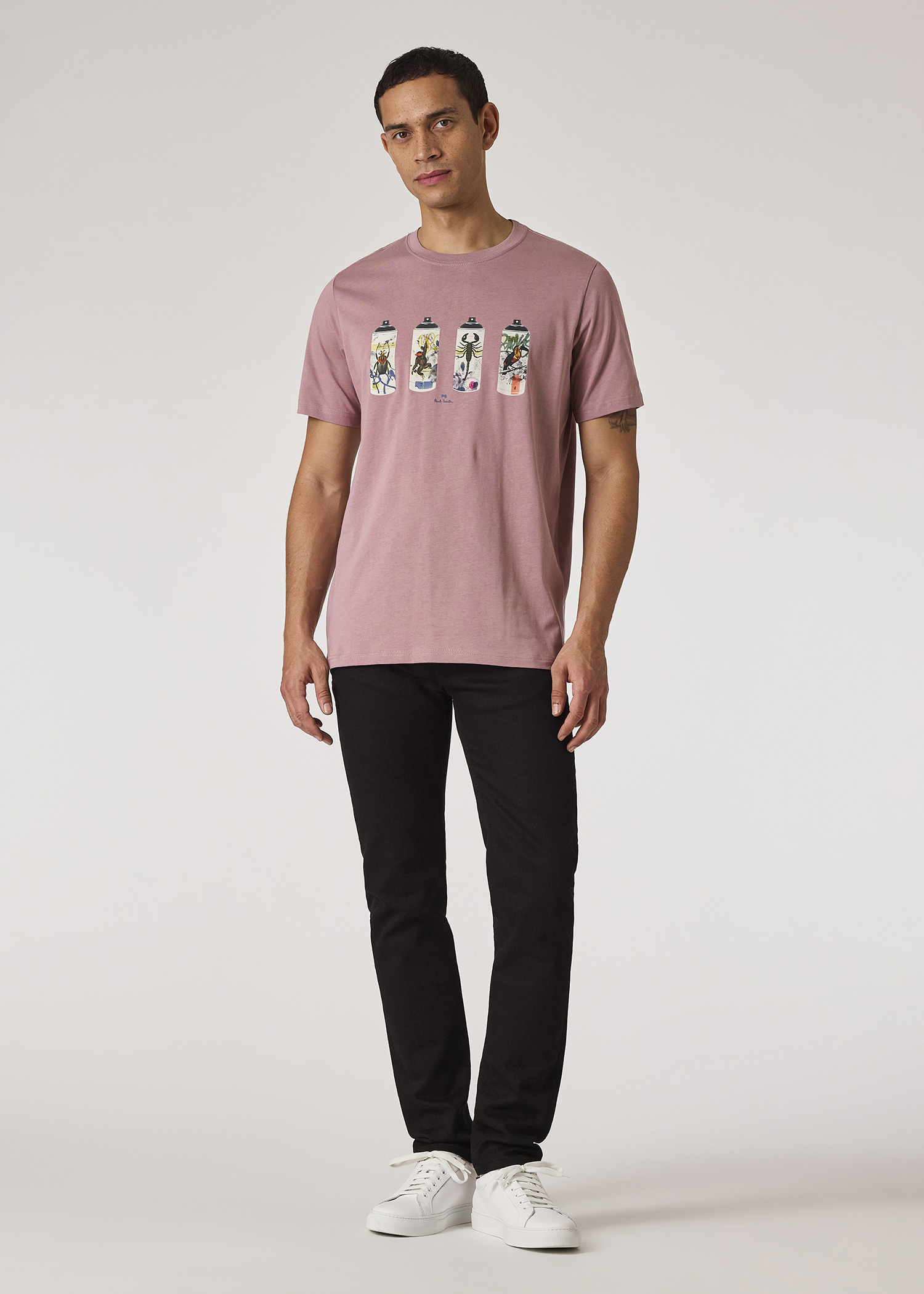 Men's Dusky Pink 'Spray Cans' Print T-Shirt