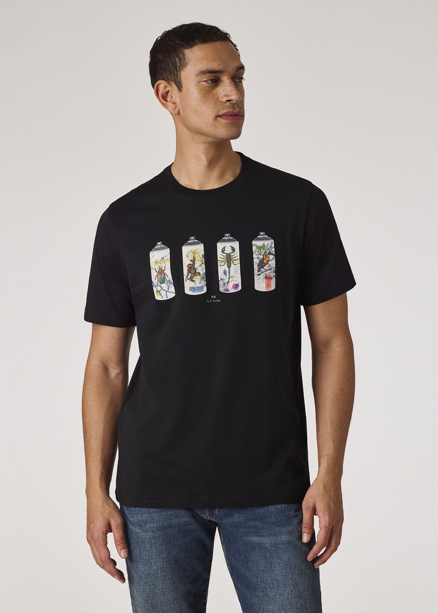 Men's Black 'Spray Cans' Print T-Shirt