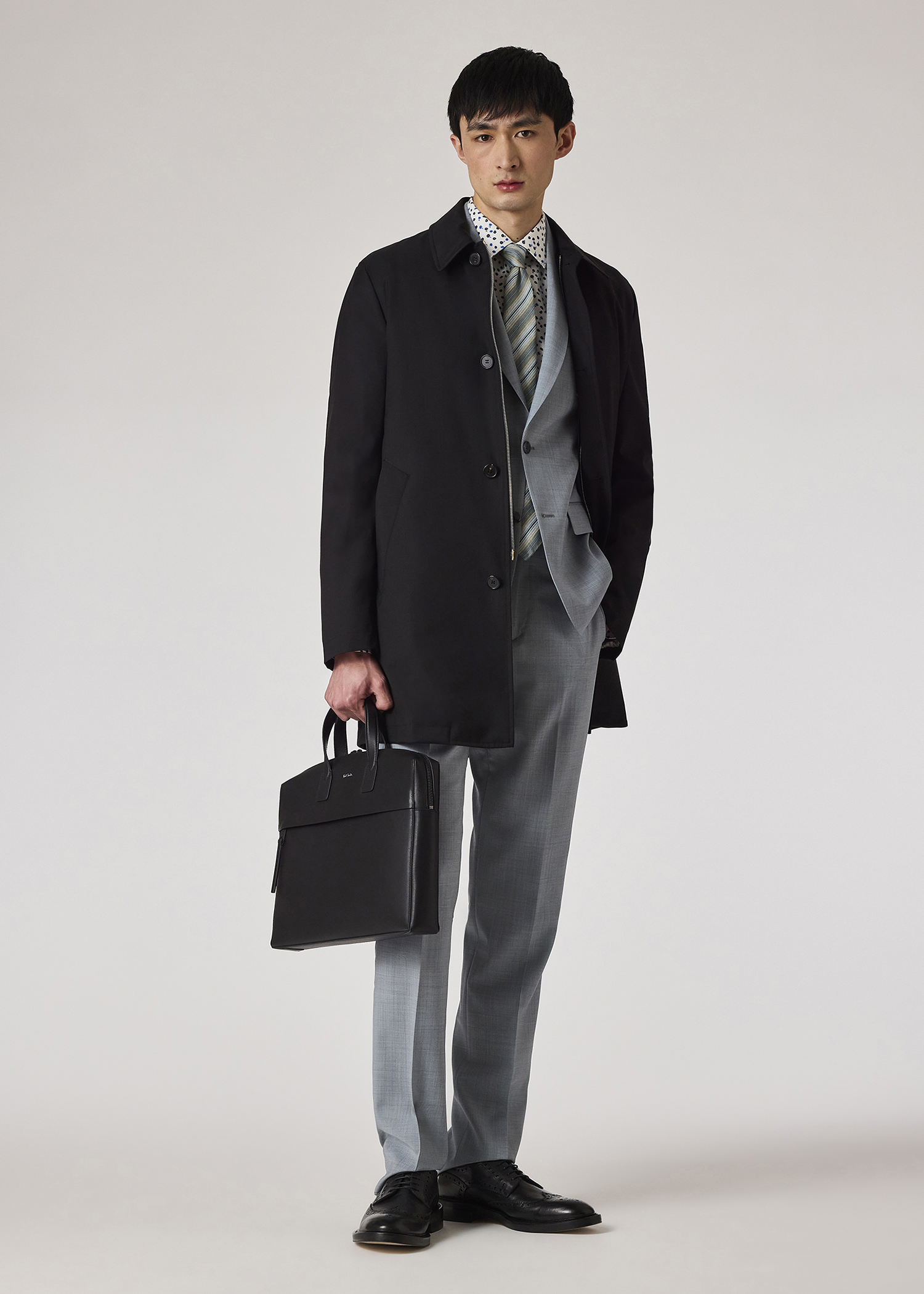 Men's Black 'Storm System' Wool Mac With Detachable Gilet