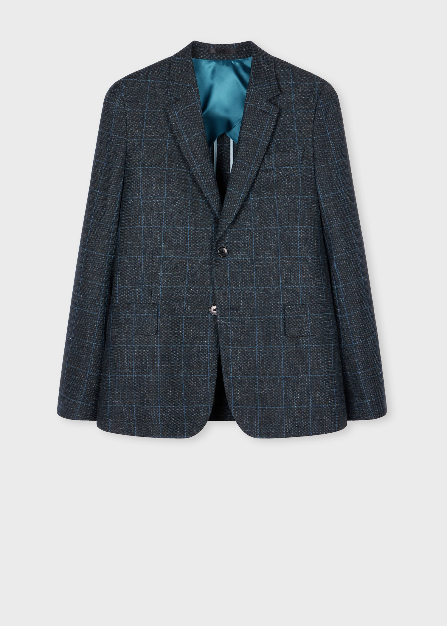 Tailored-Fit Navy Wool-Linen Check Blazer