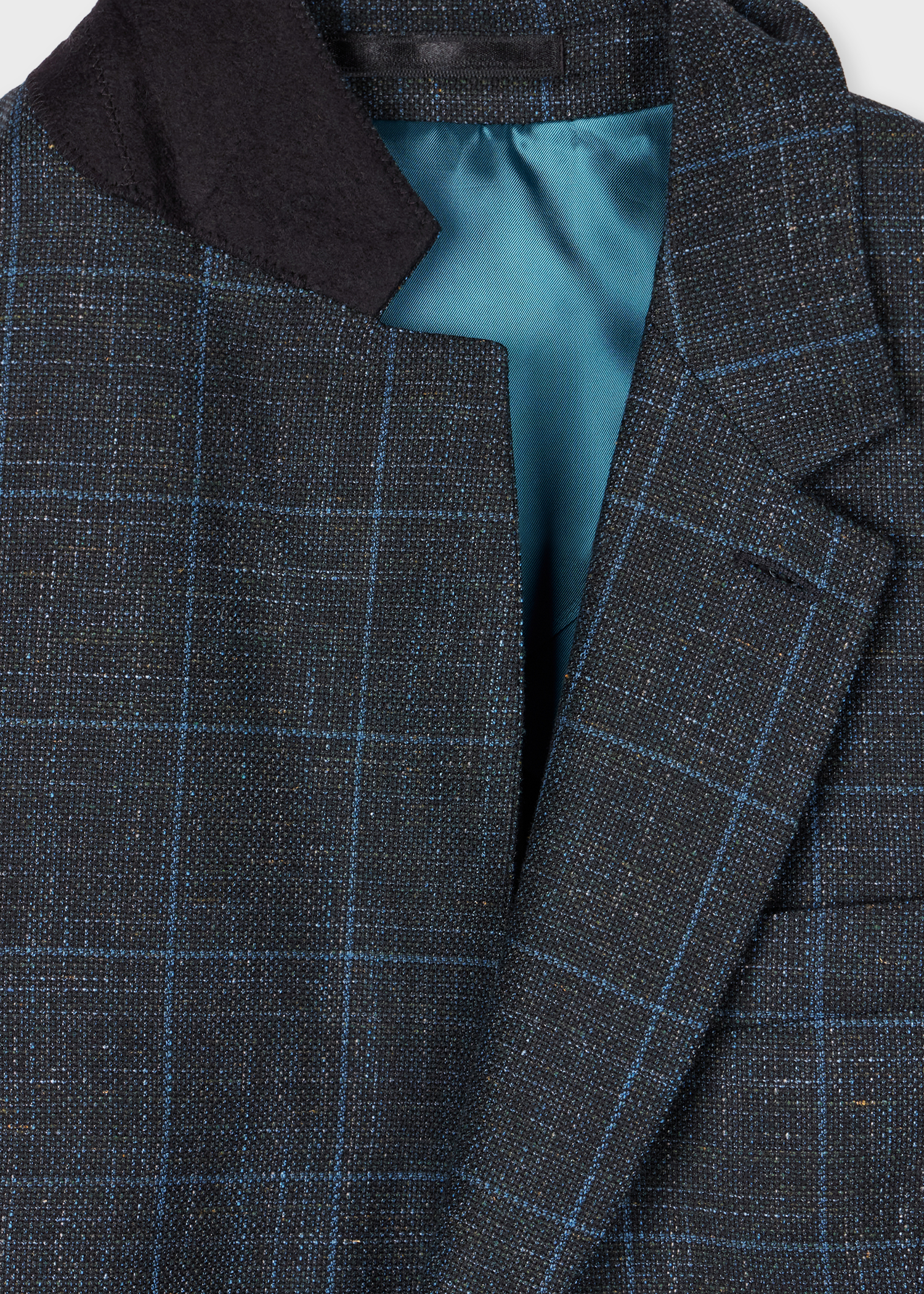 Tailored-Fit Navy Wool-Linen Check Blazer