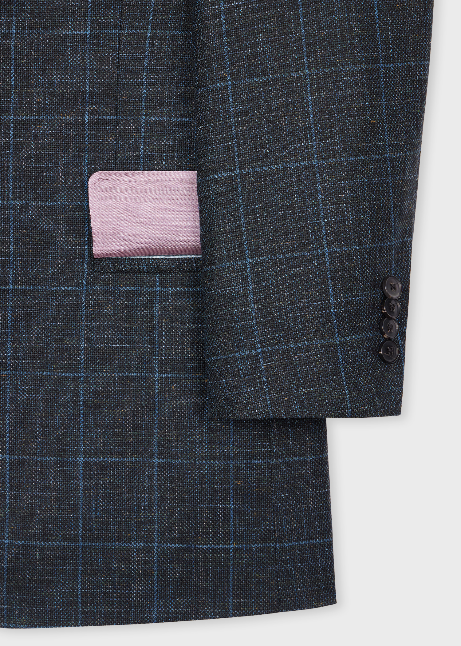 Tailored-Fit Navy Wool-Linen Check Blazer