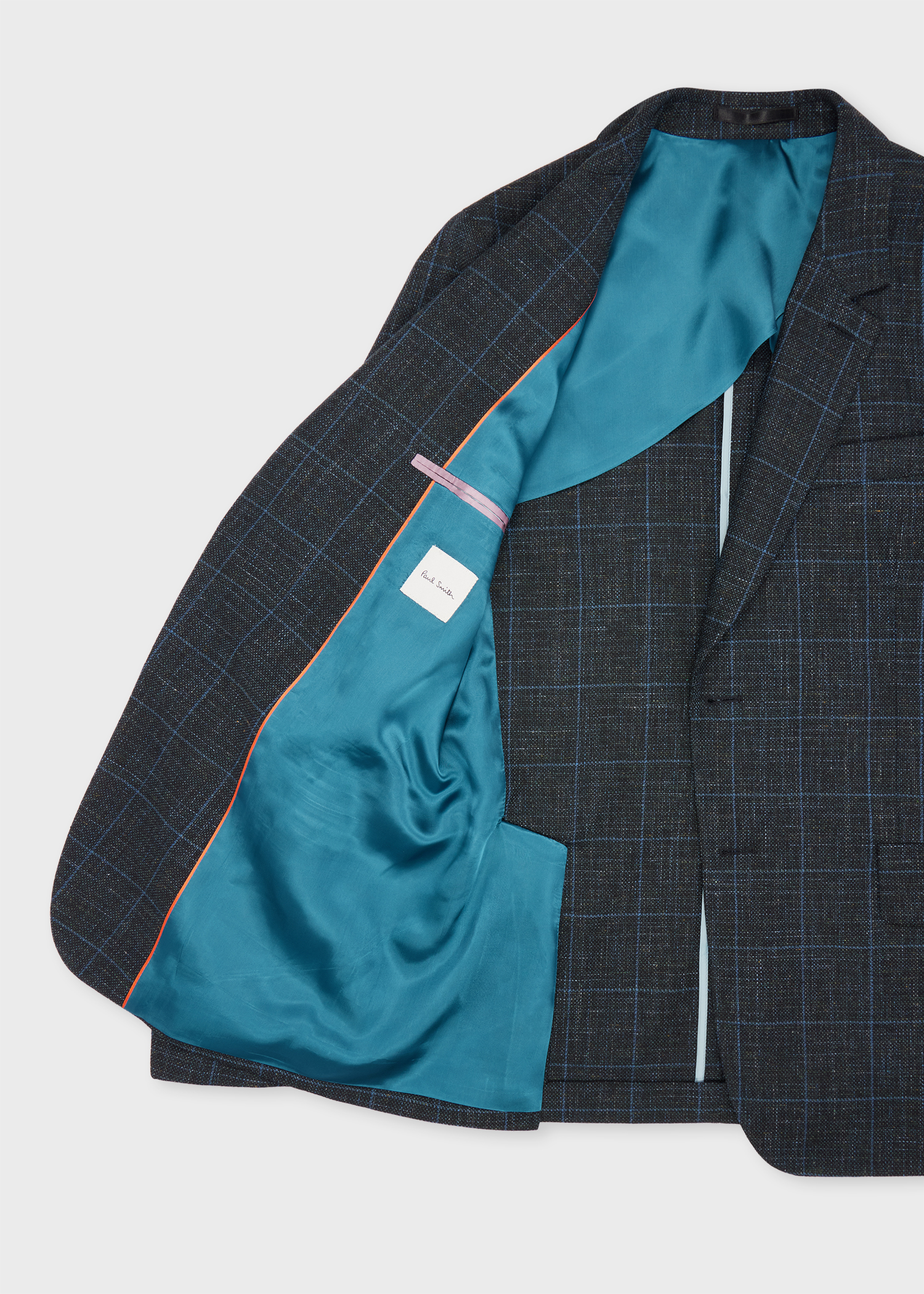 Tailored-Fit Navy Wool-Linen Check Blazer