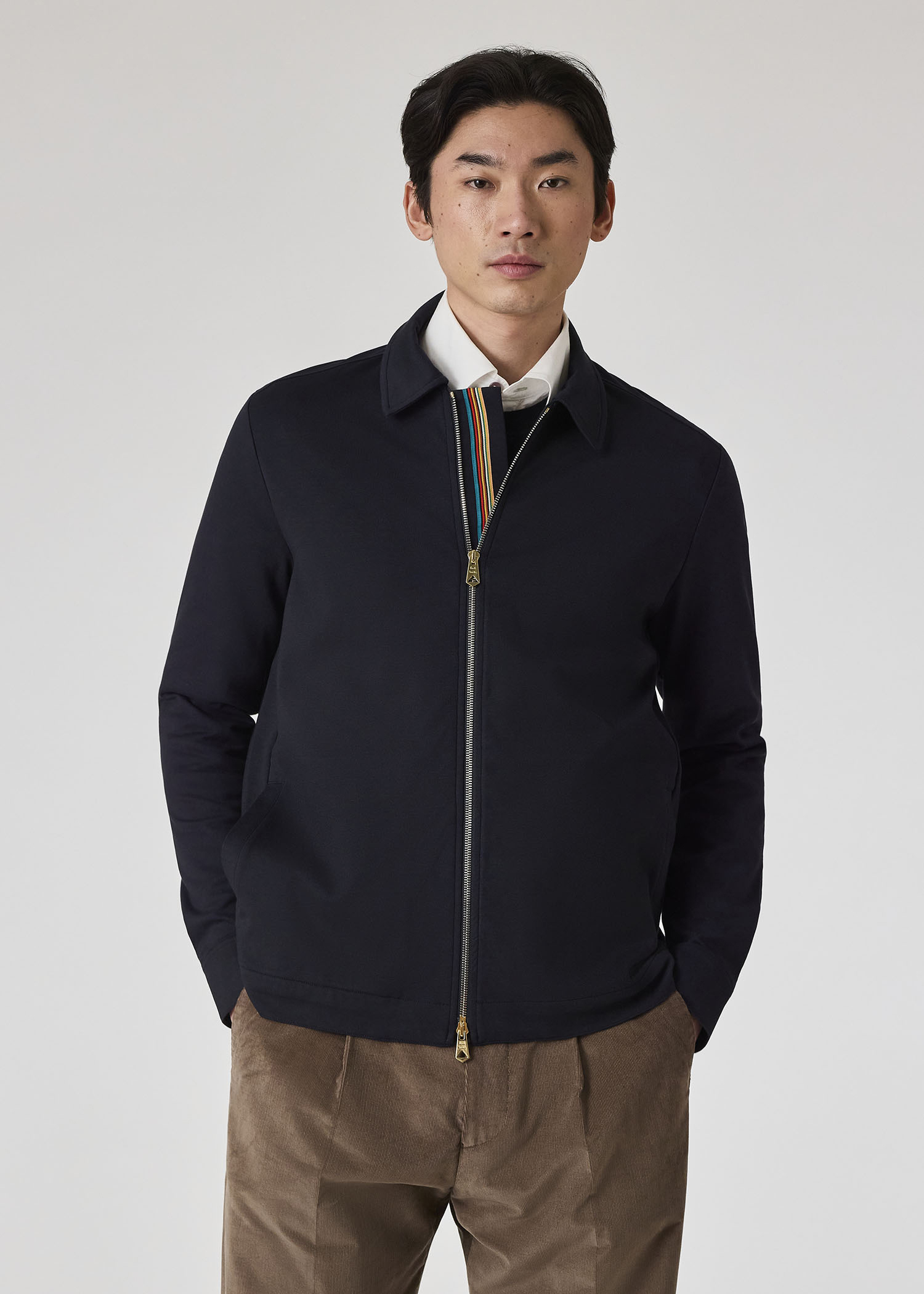 Men's Dark Navy Cotton-Blend Jersey Zip Overshirt