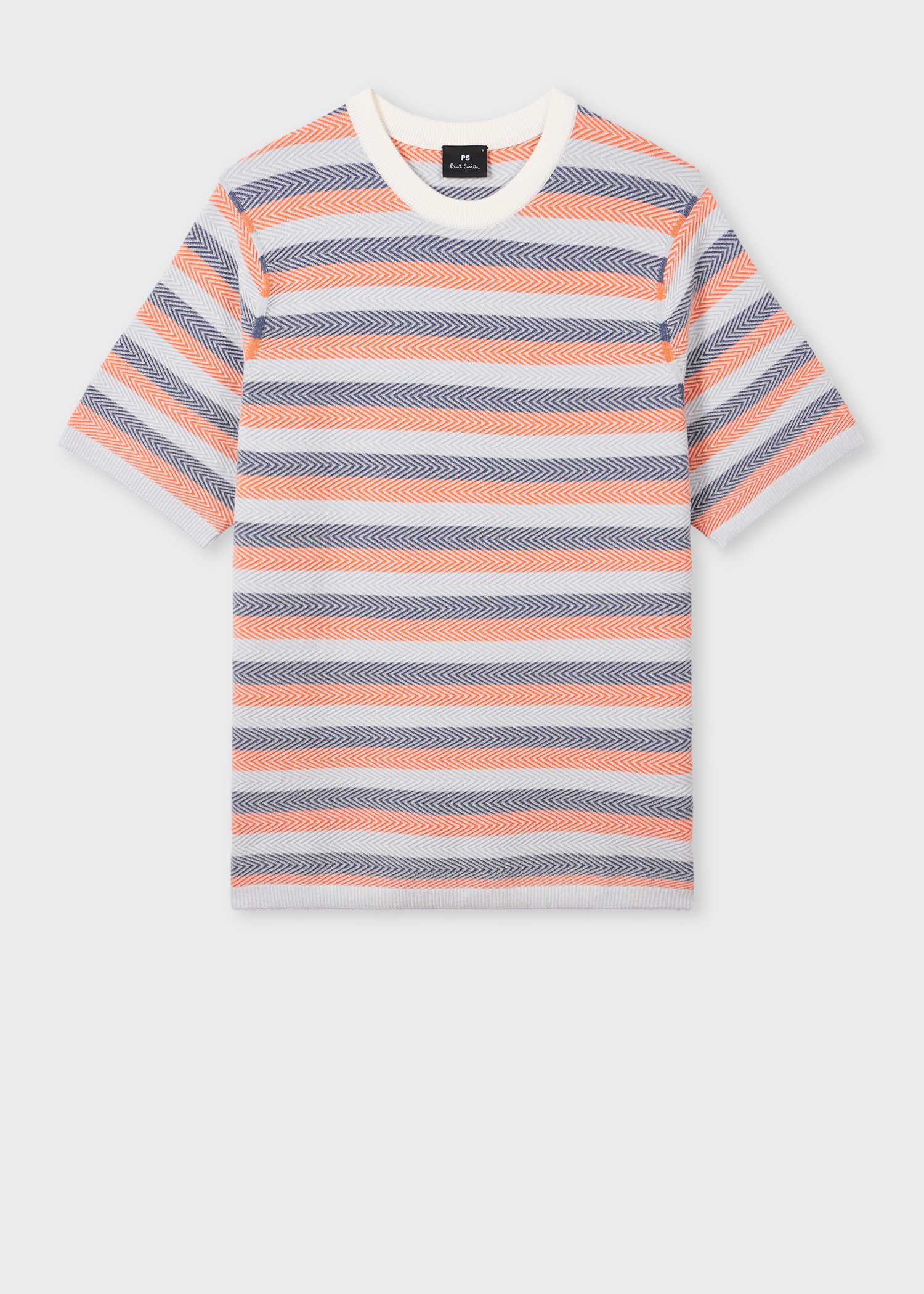 Men's Blue And Orange Textured Stripe Knitted T-Shirt