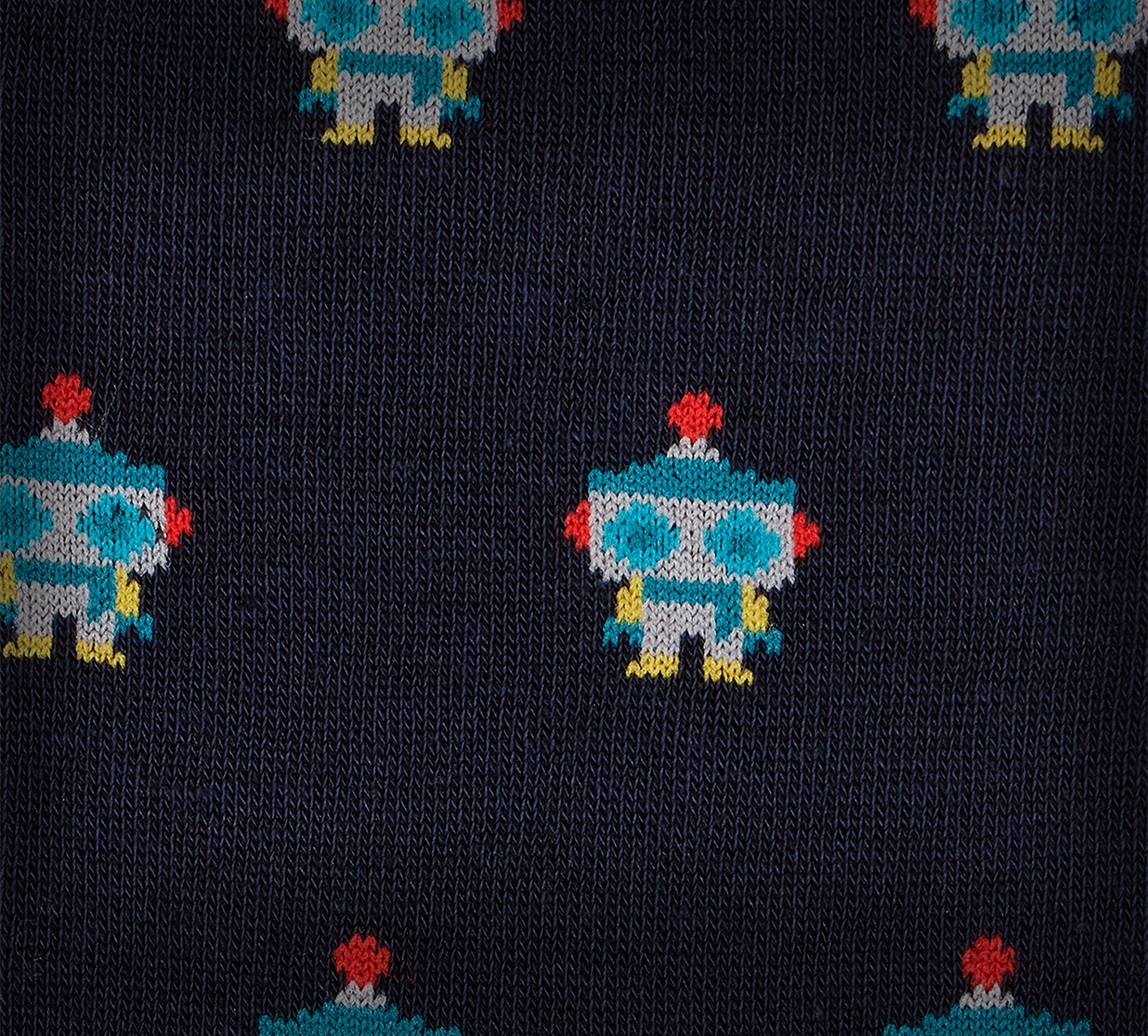 Dark Blue Cotton-Blend 'Robot' Socks