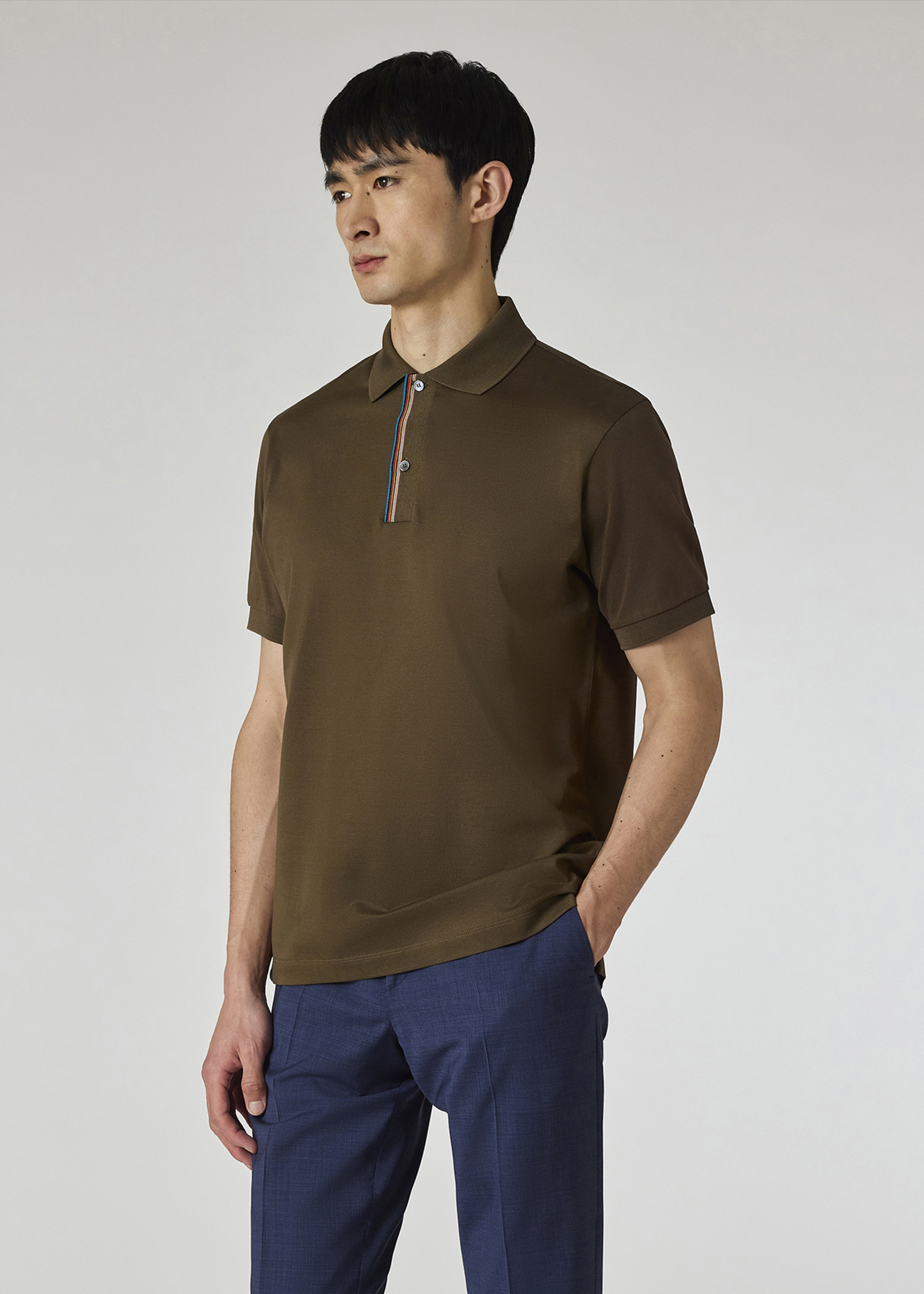 DS Itami Khaki Green Stripe Cap Sleeve Polo Shirt
