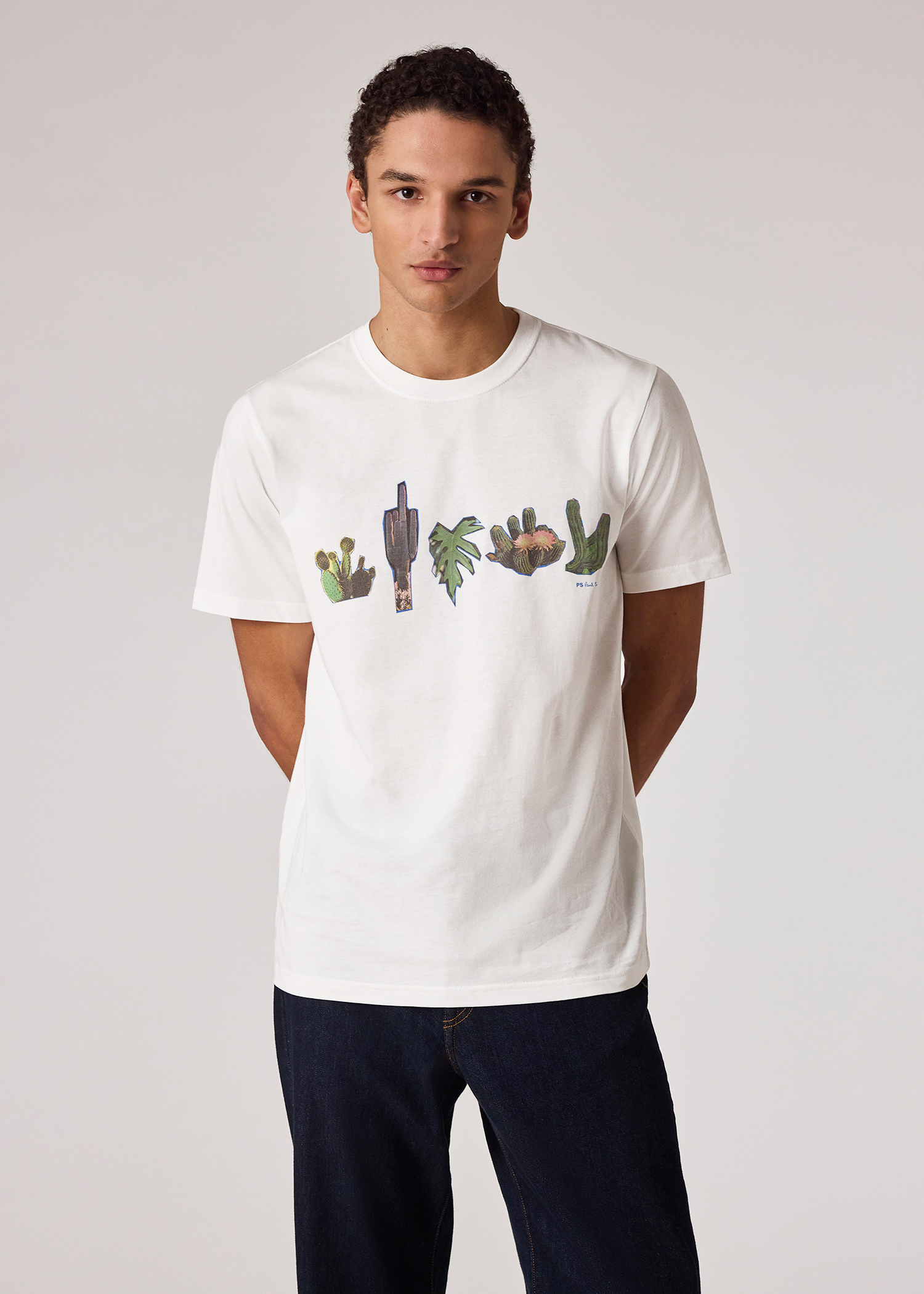 Men's White 'Cactus' Print T-Shirt