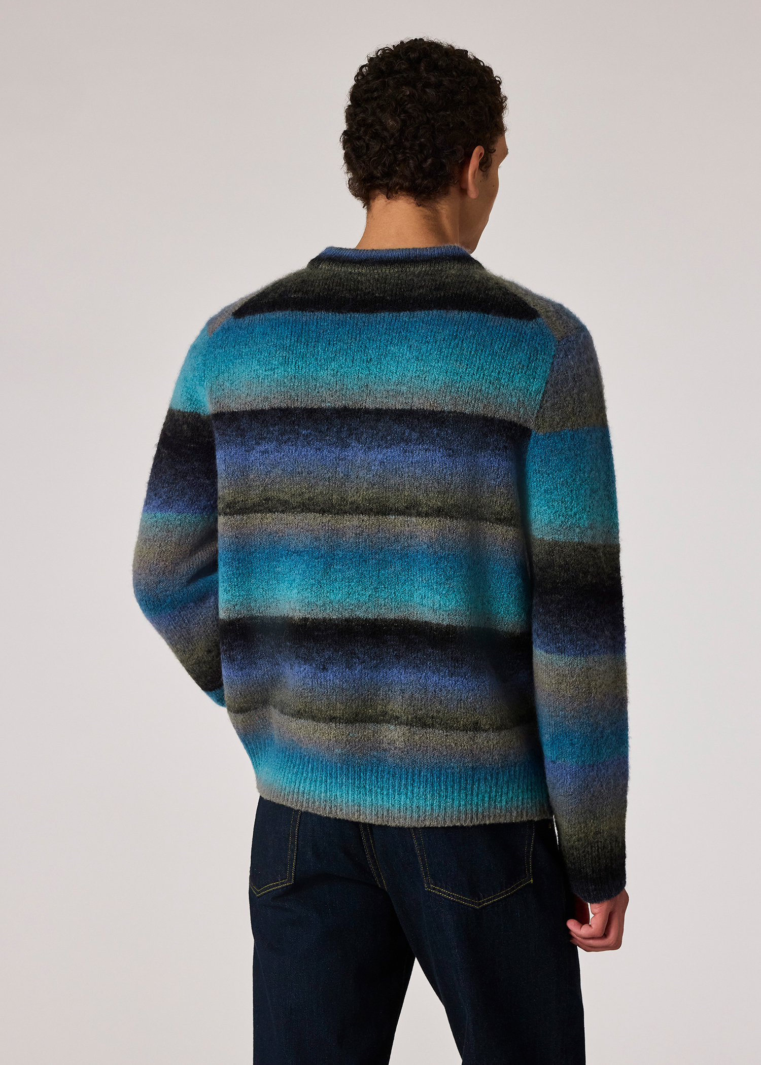 Men's Blue Faded Stripe Merino Wool-Blend Cardigan
