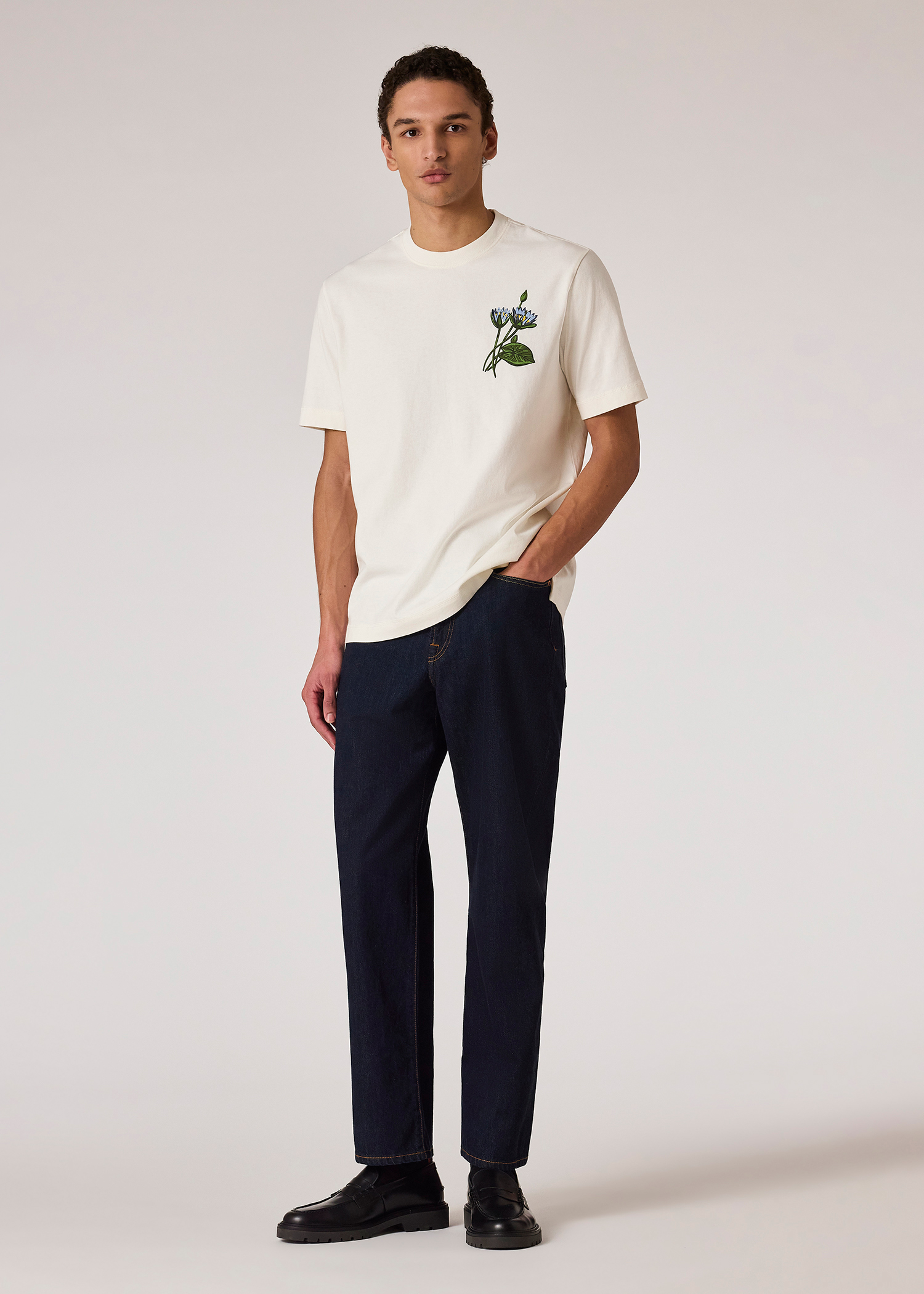 Men's Ecru Small 'Flower' Print T-Shirt