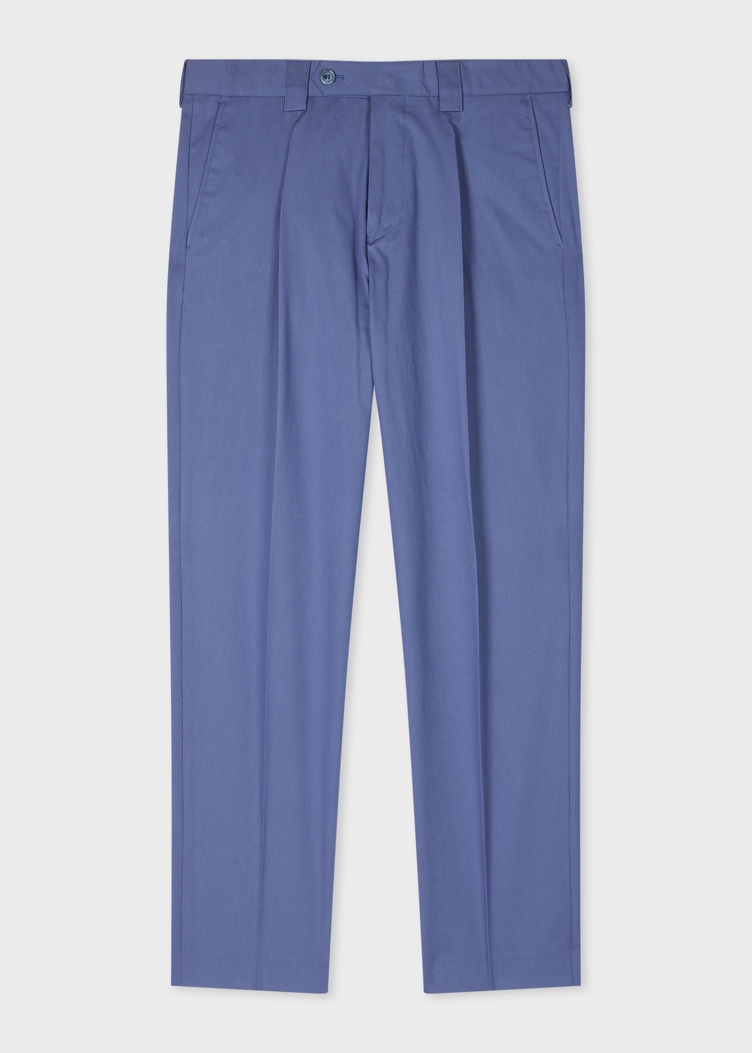 Blue Stretch-Cotton Twill Pleated Trousers