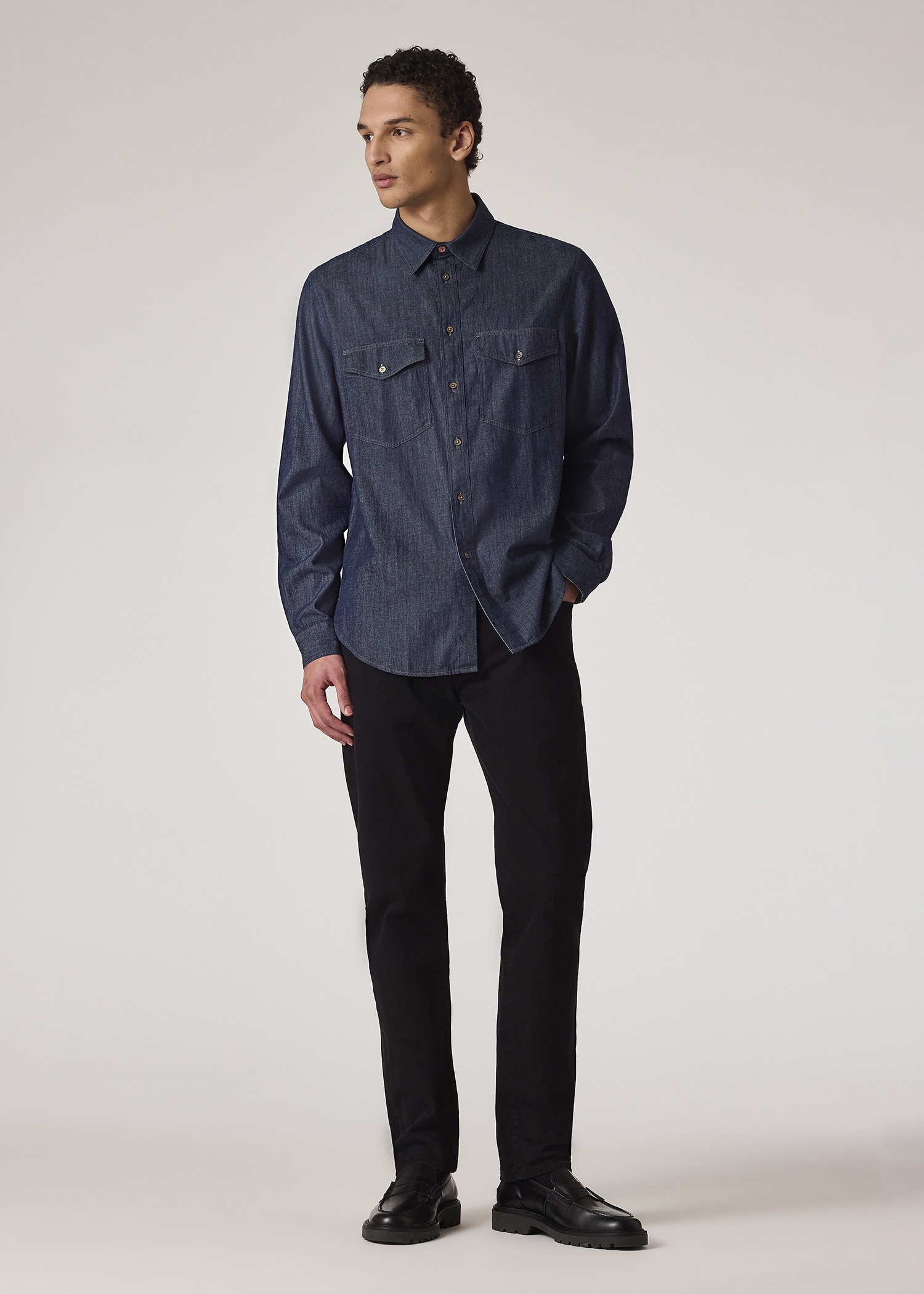 Men's Indigo Rinse Denim Patch-Pocket Shirt