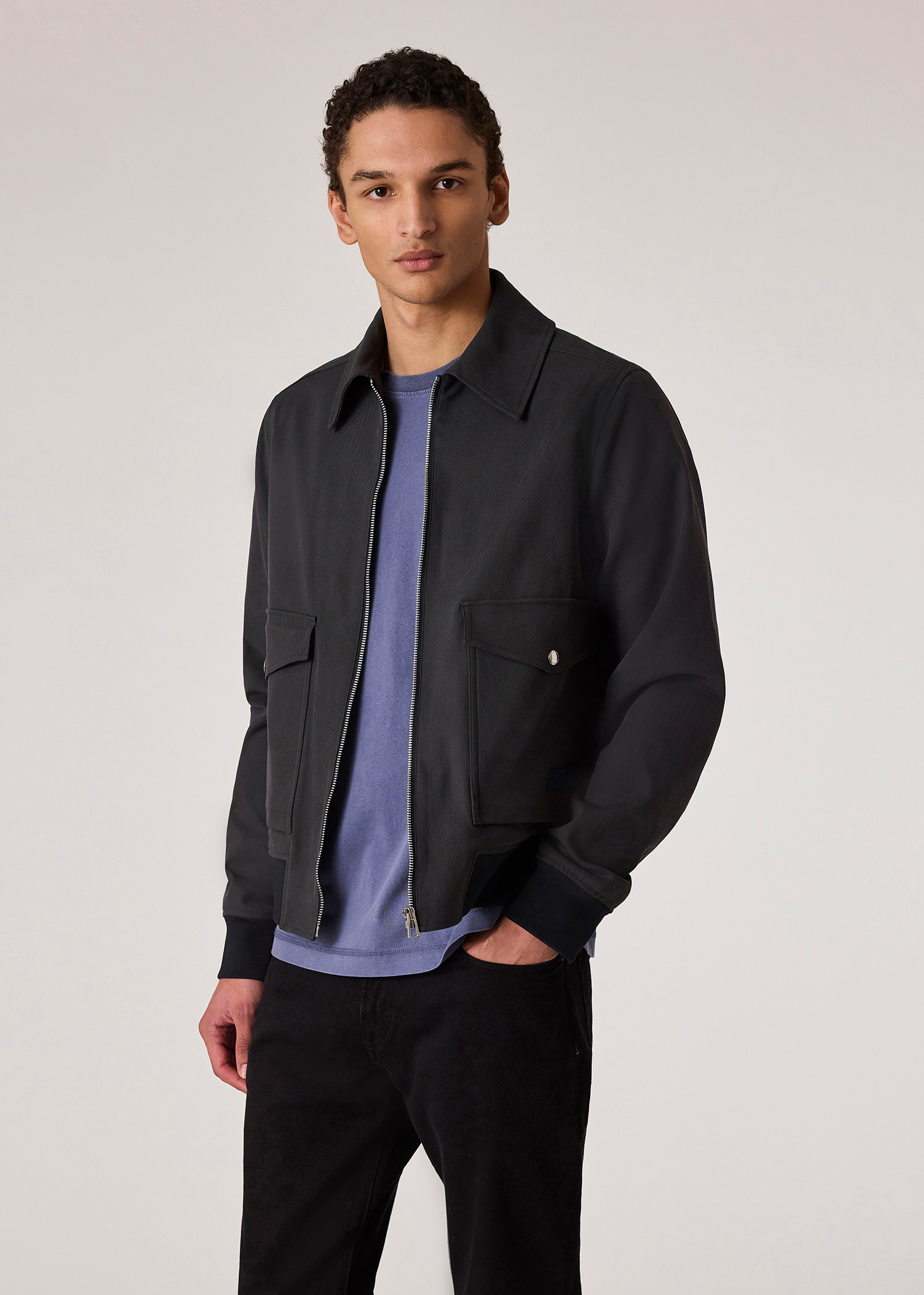 Men's Grey Cotton-Nylon Twill Jacket