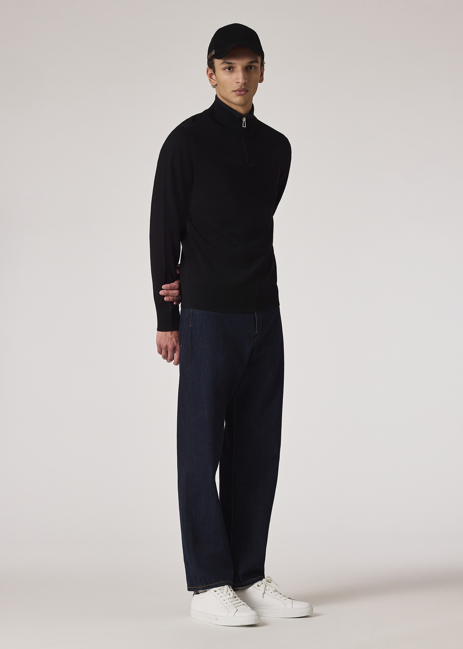 Men's Black Merino Wool Half-Zip Sweater