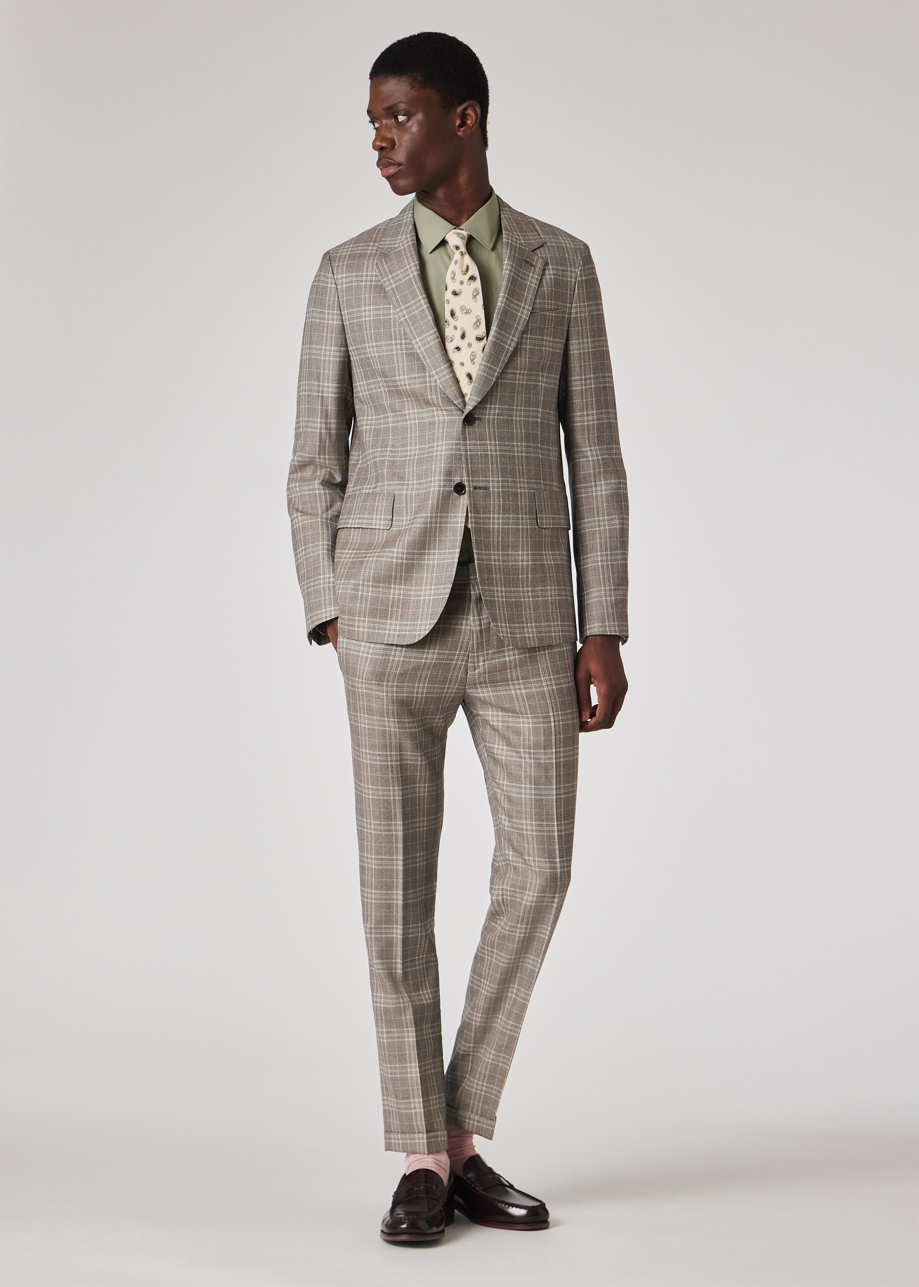 Slim-Fit Grey Check Wool Trousers
