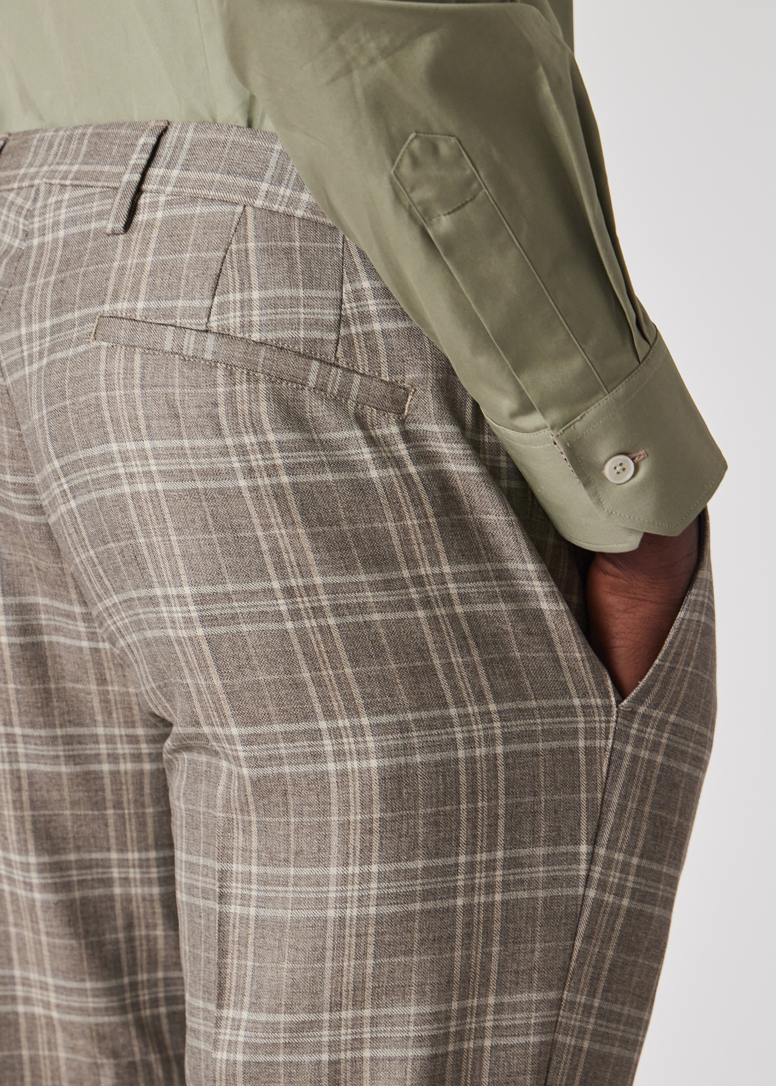 Slim-Fit Grey Check Wool Trousers