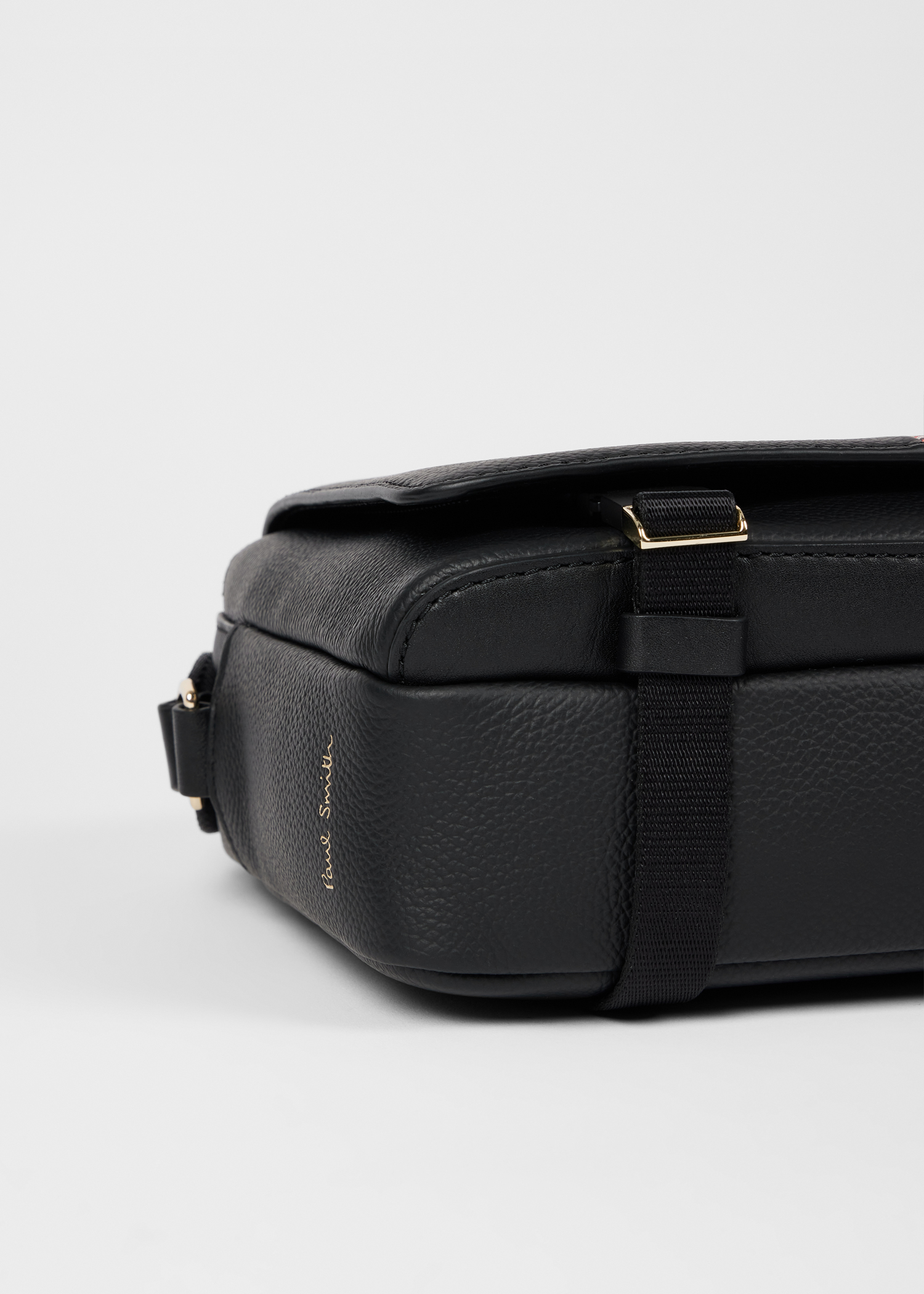 Black Leather 'Signature Stripe' Trim Messenger Bag Black Leather 'Signature Stripe' Trim Messenger Bag