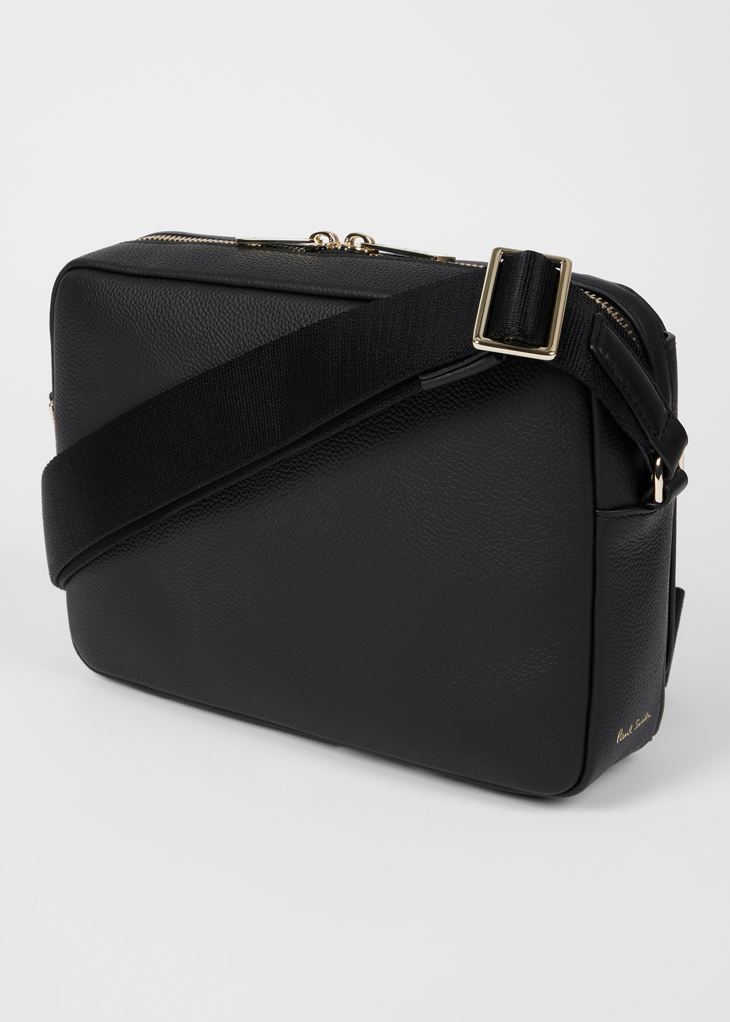 Black Leather 'Signature Stripe' Trim Messenger Bag