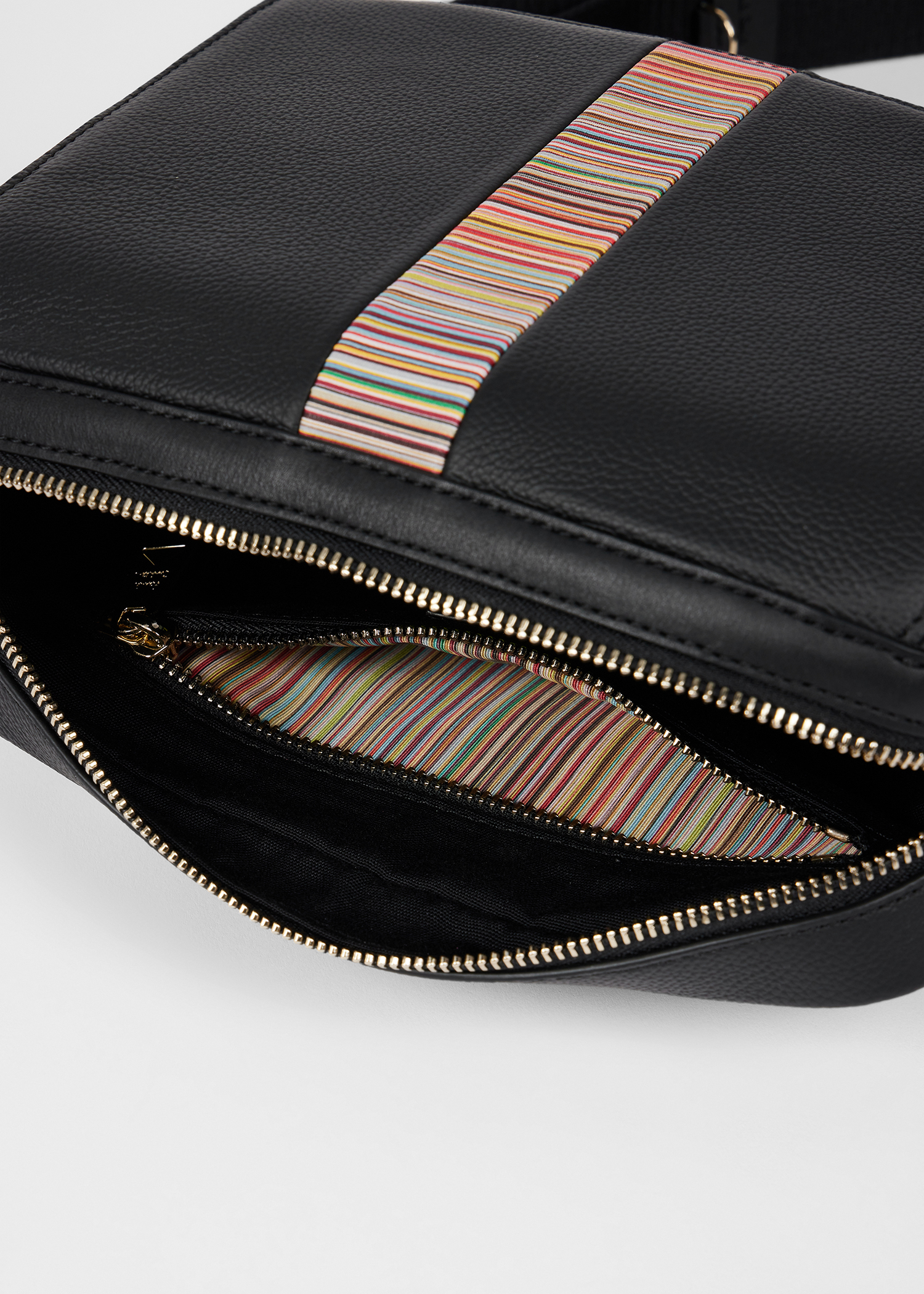 Black Leather 'Signature Stripe' Trim Messenger Bag
