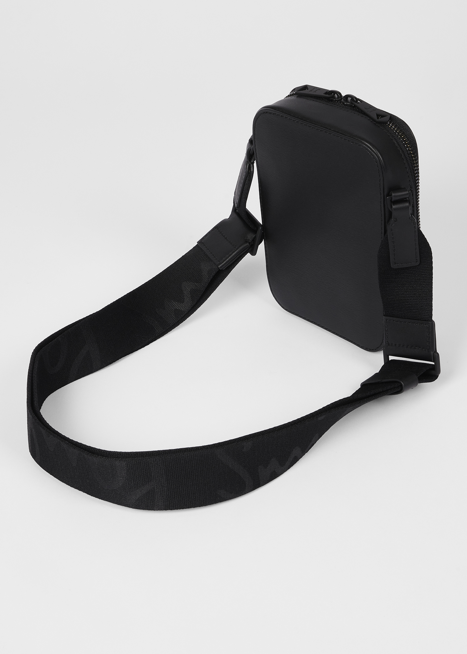 Black Straw-Grain Embossed Leather Flight Bag