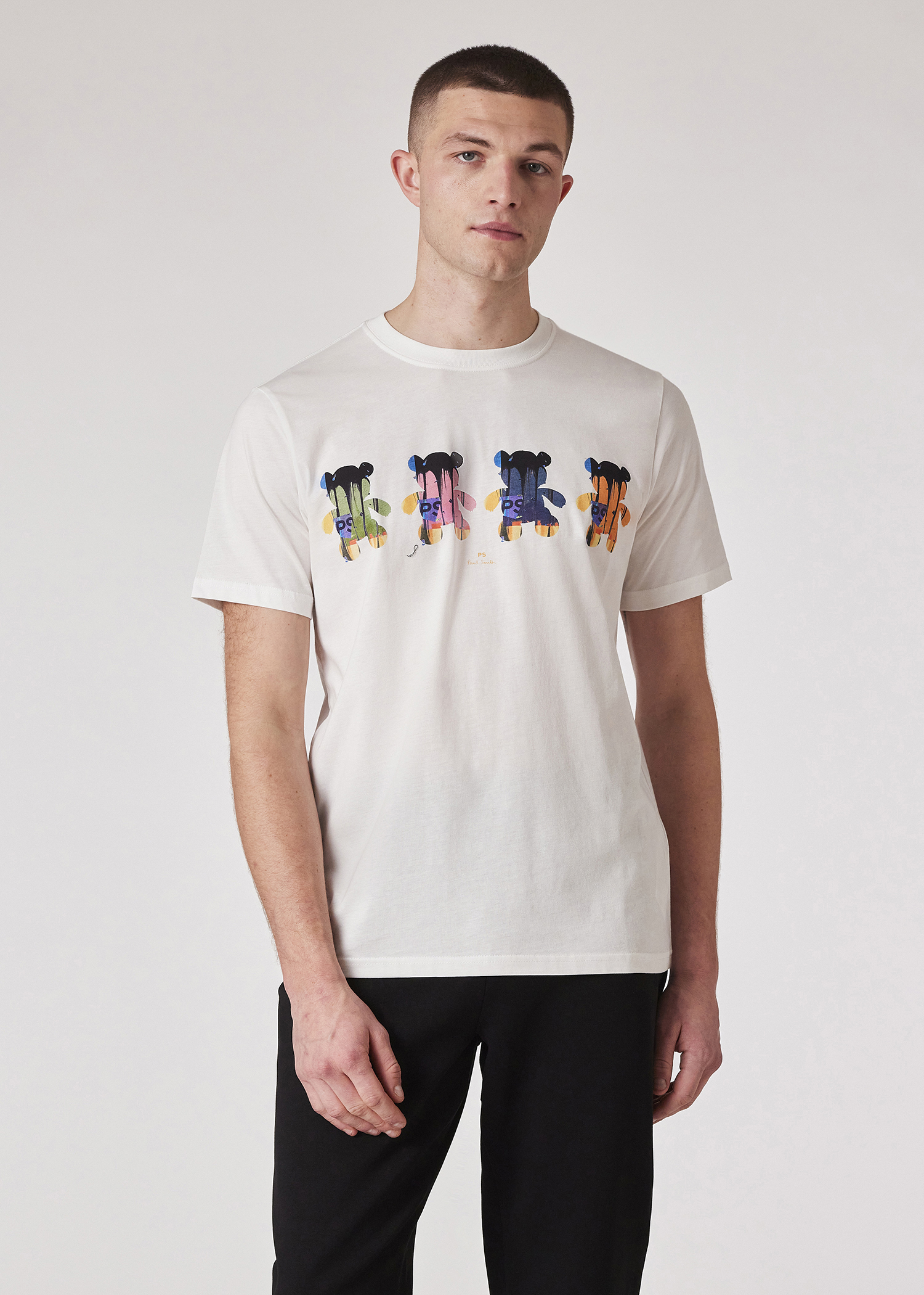 Men s White Teddy Bear Print T Shirt