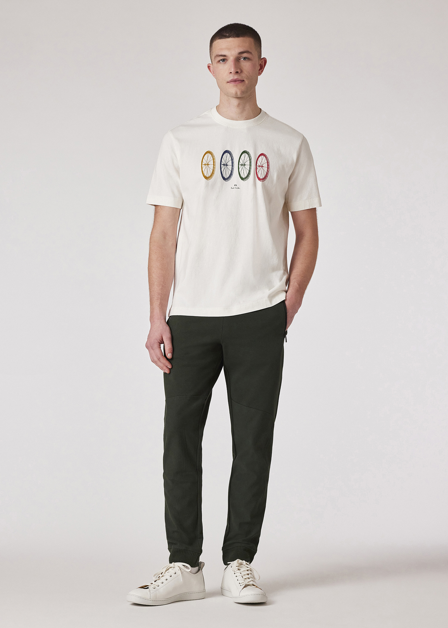 Tシャツ・カットソー Paul Smith SS25 (M2R 965X PP5015 02) Men's Ecru 'Wheels' Print T-Shirt