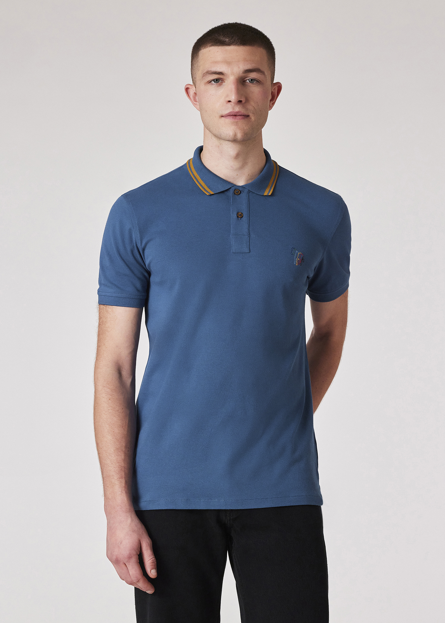 Men's Black Stretch-Cotton 'Broad Stripe Zebra' Polo Shirt