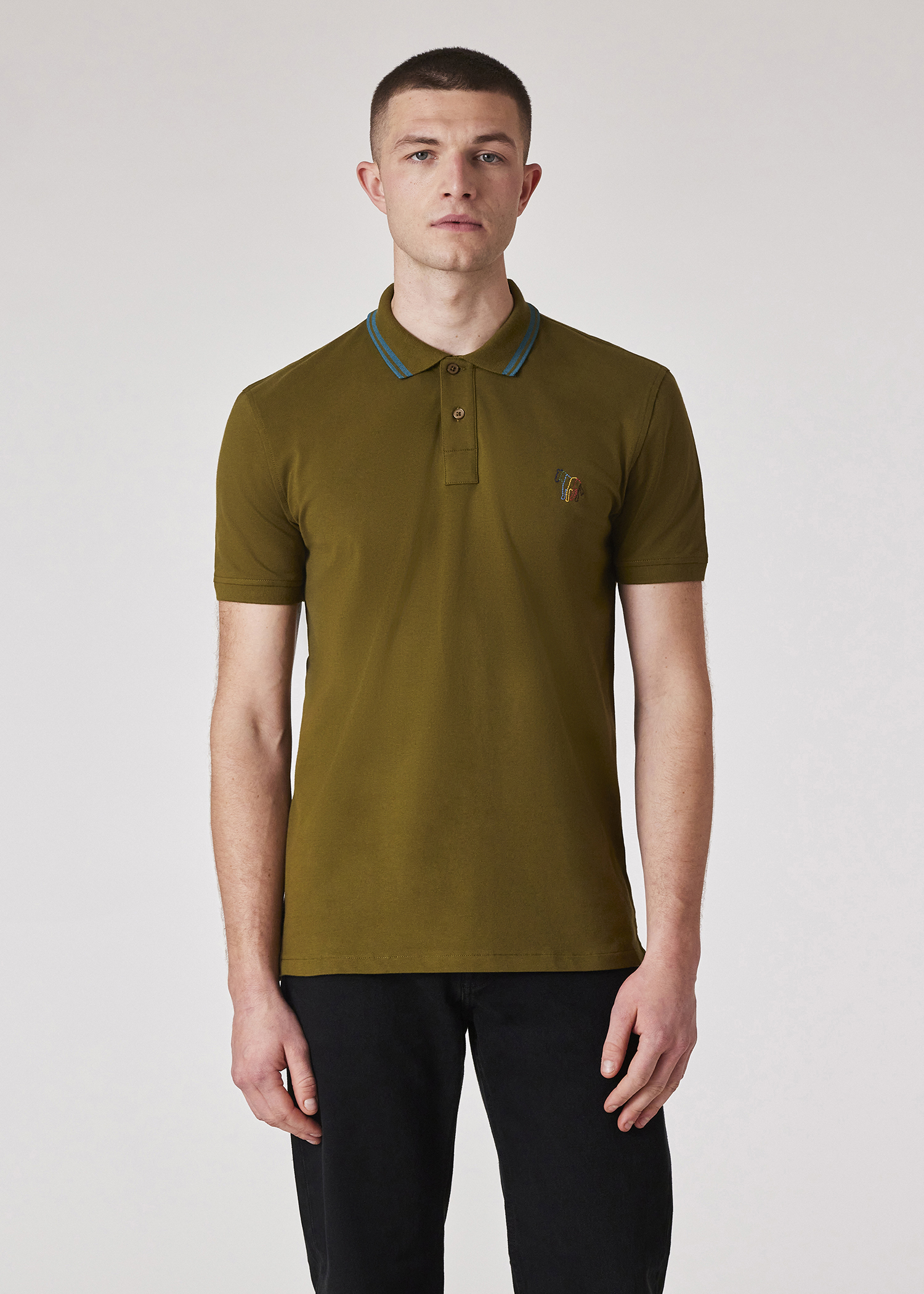 Men's Khaki Stretch-Cotton 'Broad Stripe Zebra' Polo Shirt