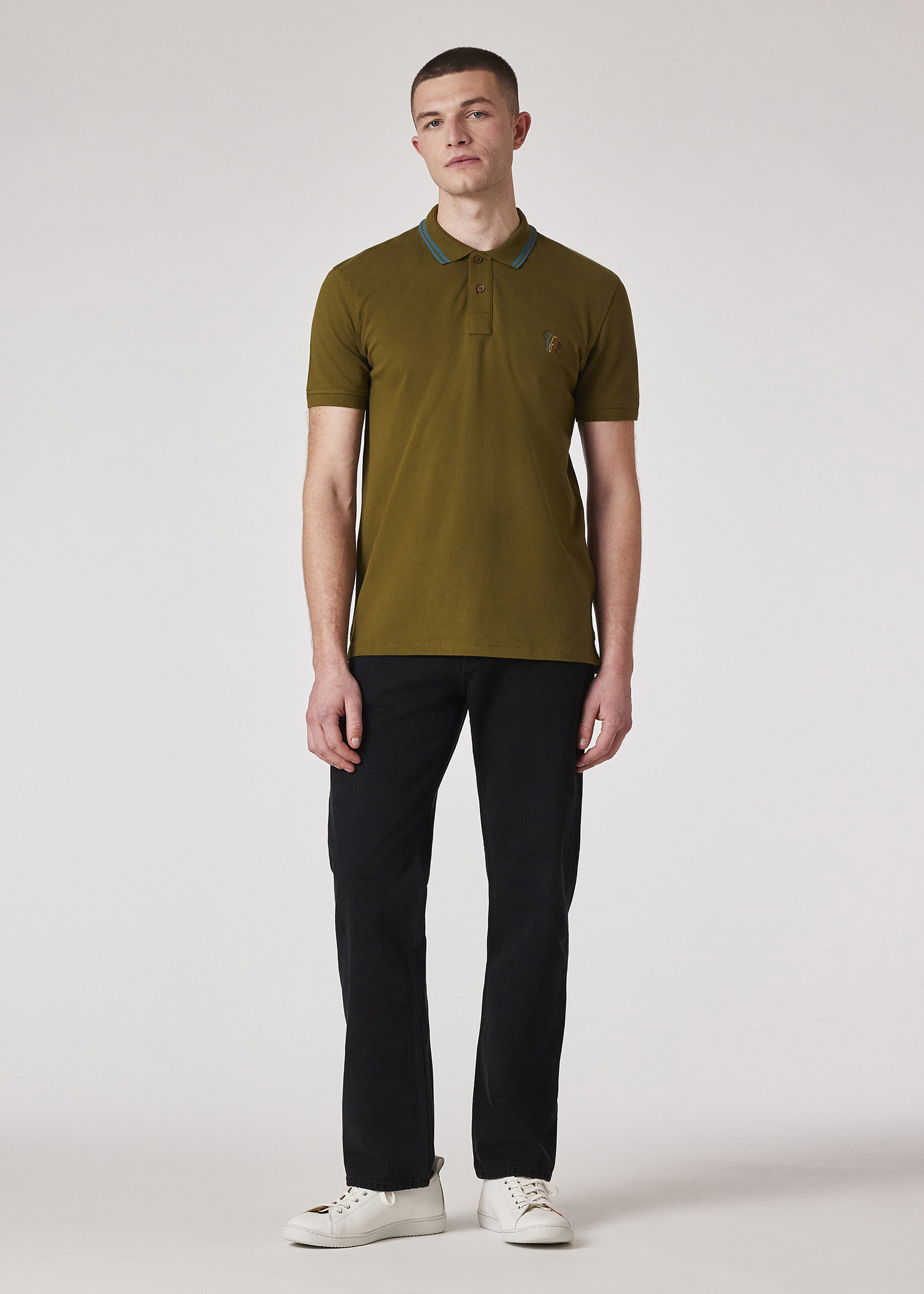 Men's Black Stretch-Cotton 'Broad Stripe Zebra' Polo Shirt