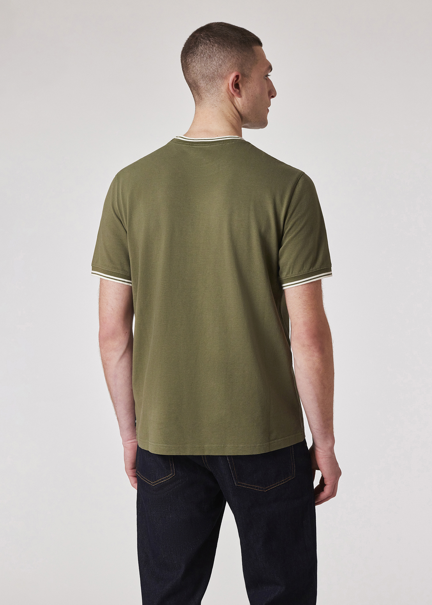 Khaki Regular-Fit Contrast Stripe Cotton T-Shirt