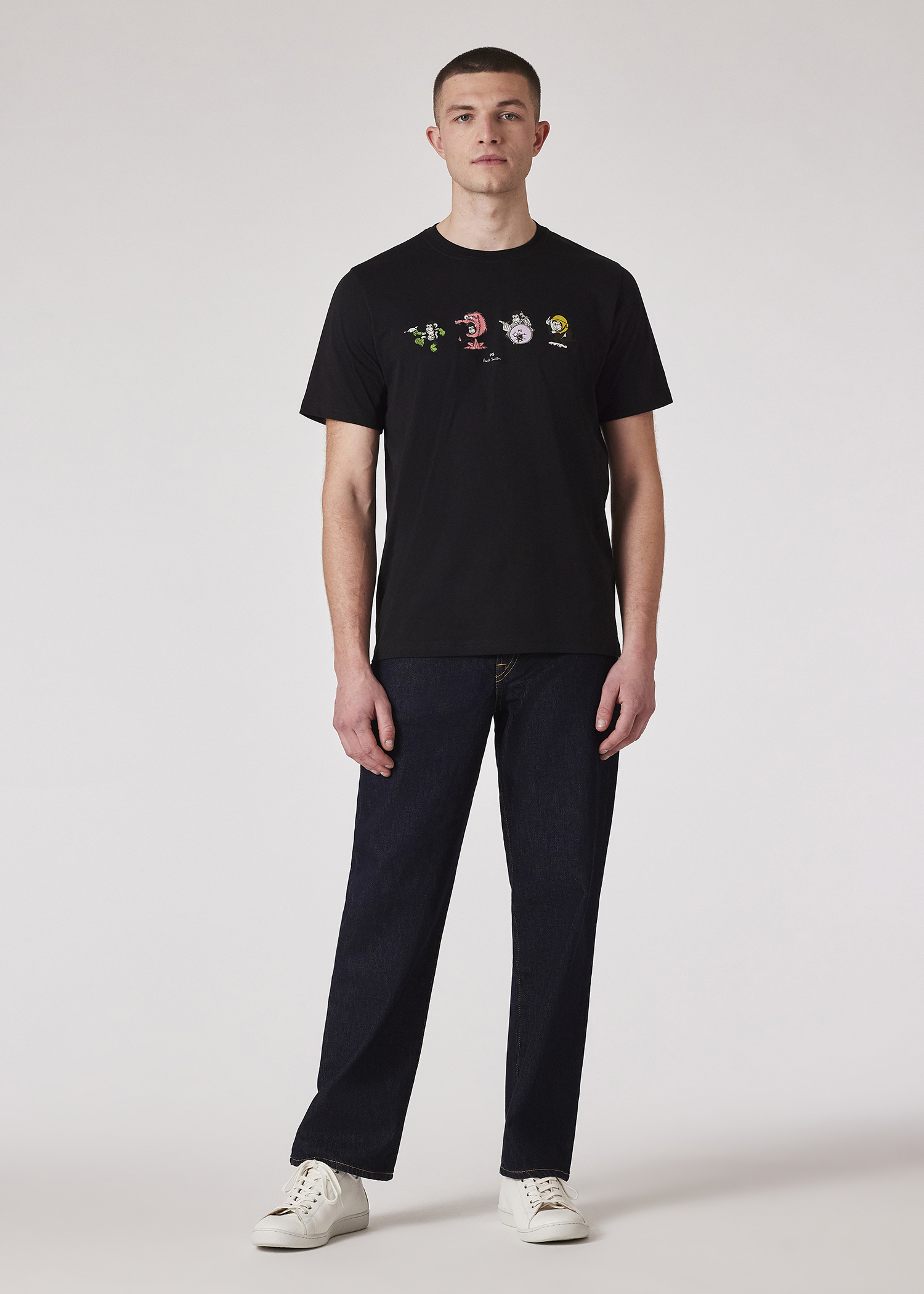 Men's Black Cotton 'Monkey' Line Up Print T-Shirt