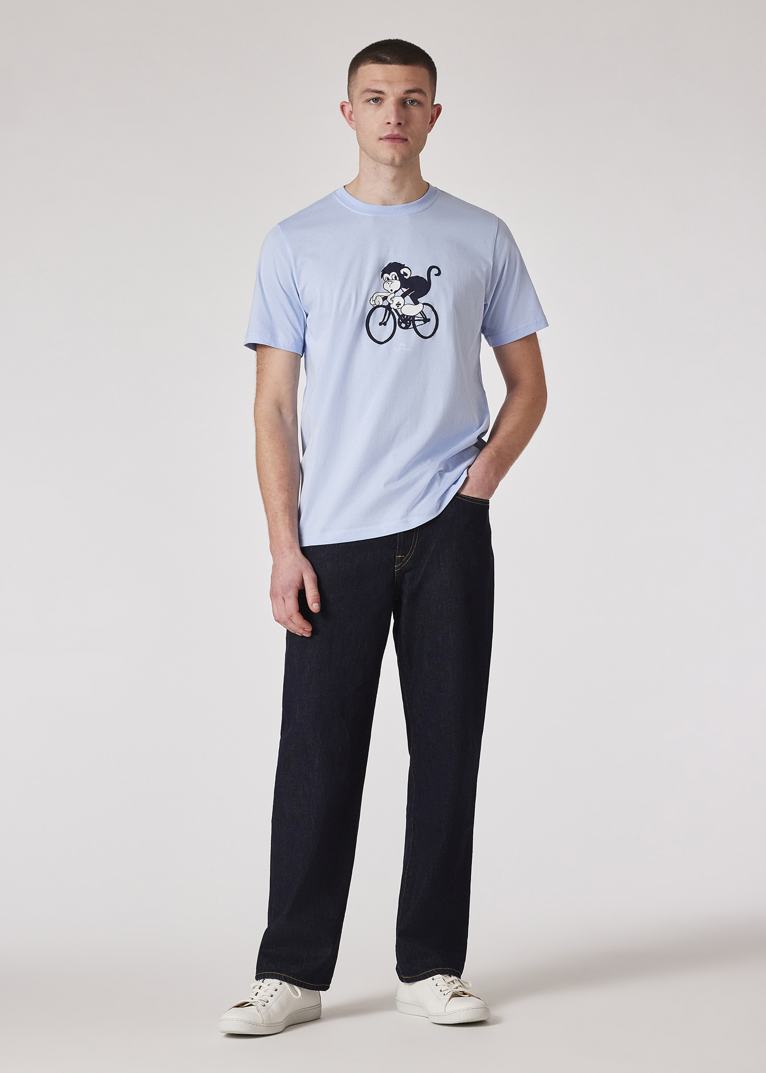 Men's Powder Blue Cotton 'Cycling Monkey' Print T-Shirt