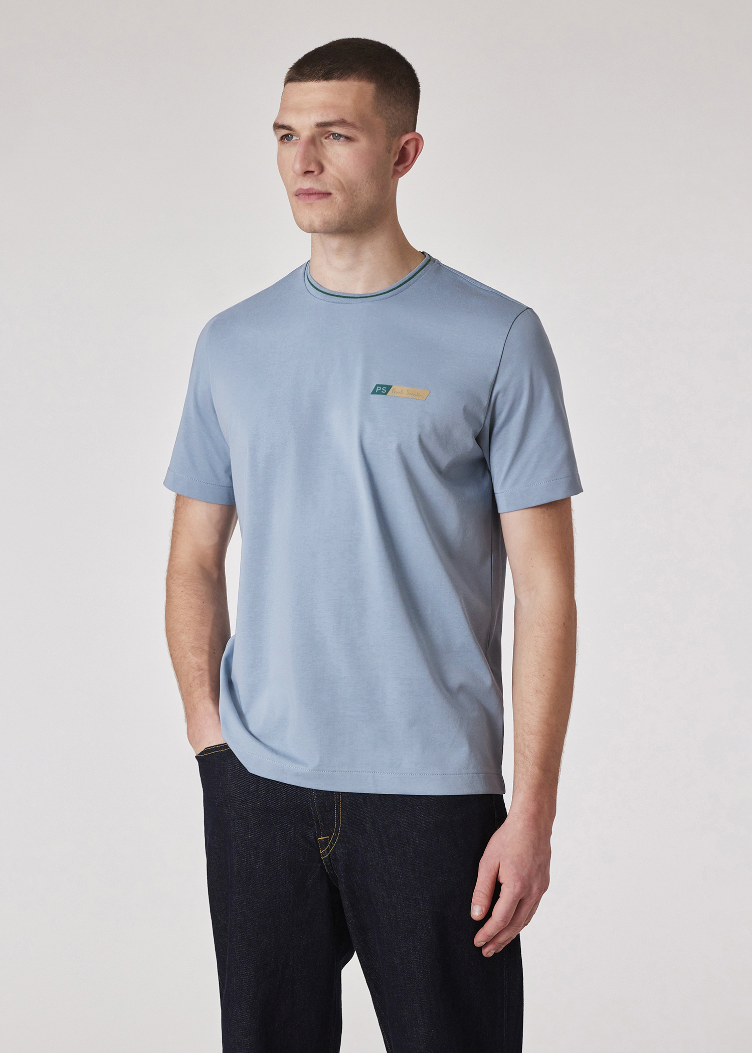 Tシャツ・カットソー PAUL SMITH Men T Shirts M2R150LZ P2158049 Blue Men's Blue And Orange Textured Stripe Knitted T-Shirt