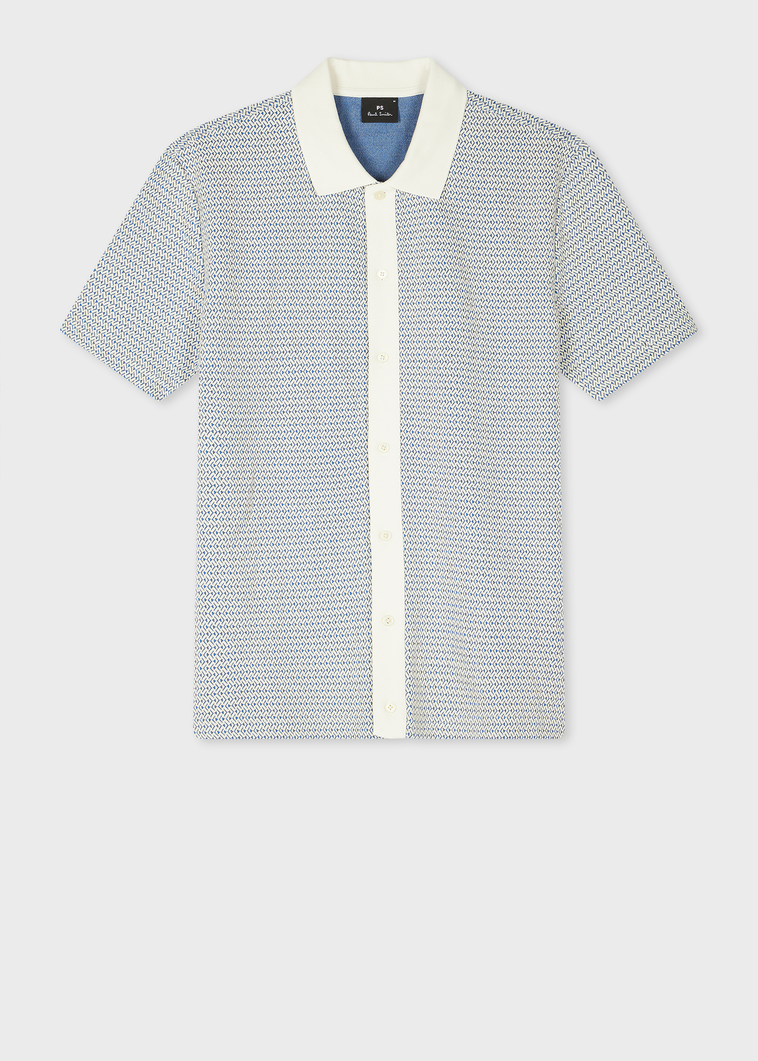 Ecru And Blue Chevron Cotton-Blend Polo Shirt