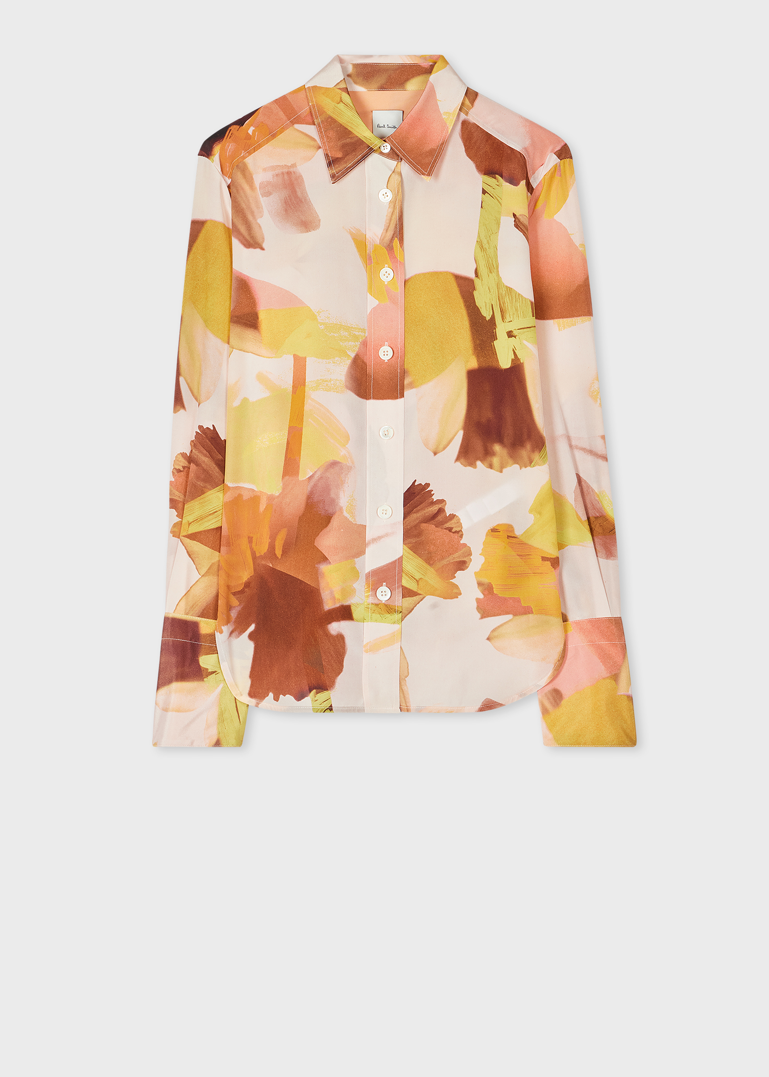 Women's Orange 'Floral Paint' Silk Shirt