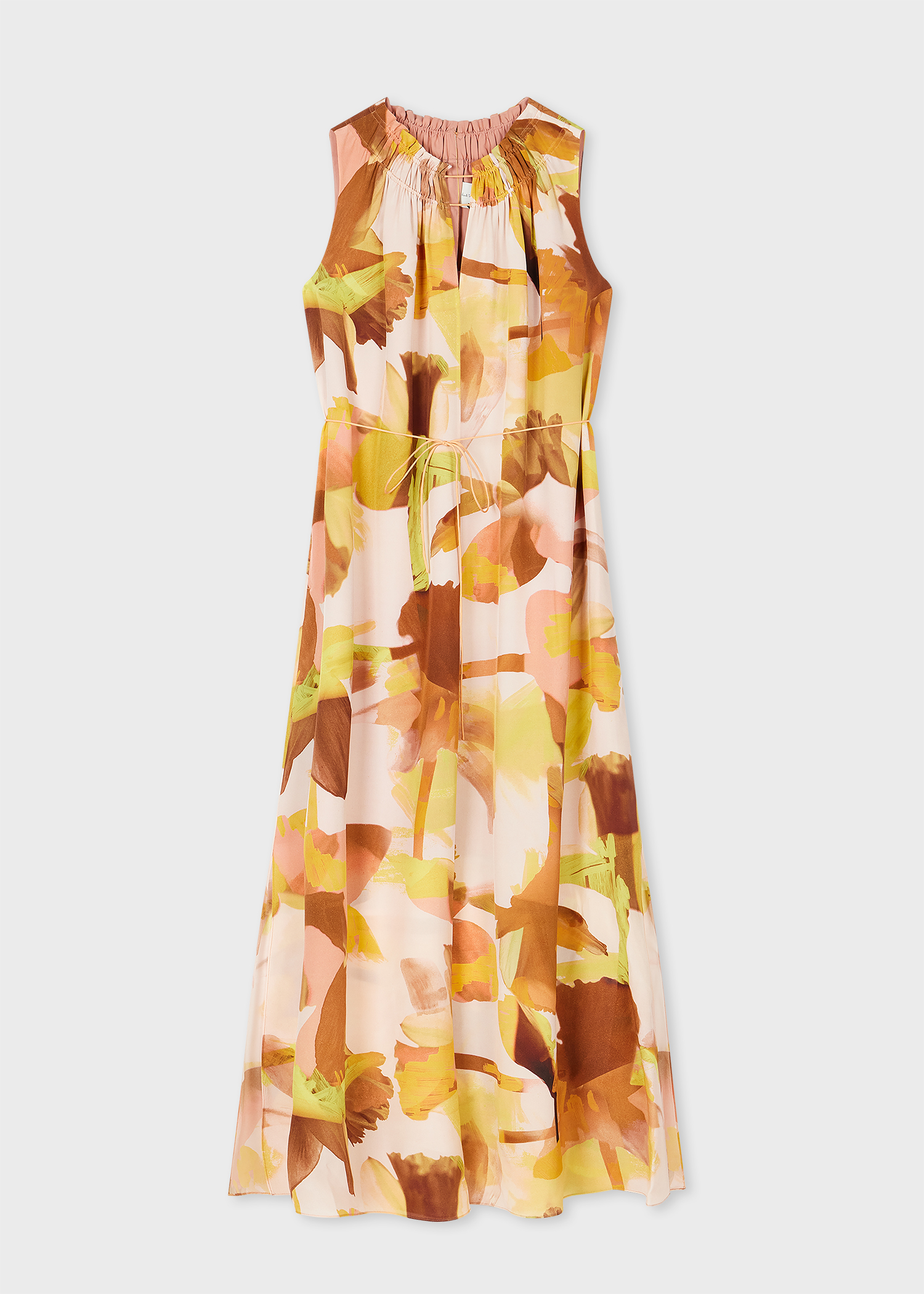 Women's Orange 'Floral Paint' Silk Sleeveless Maxi Dress