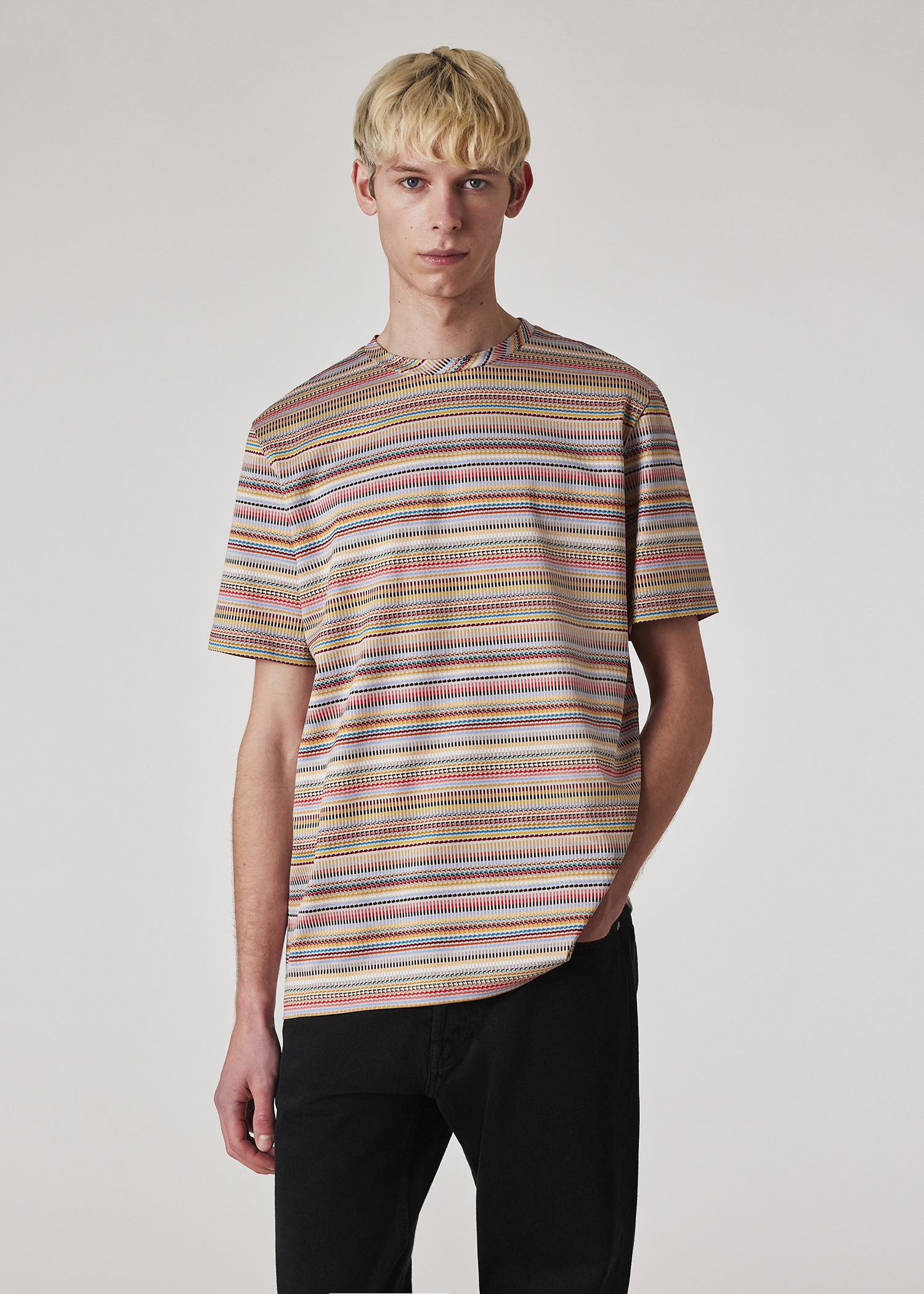 Tシャツ・カットソー Paul Smith MENS STRIPE PRINT TSHIRT (M1R 919T PP4919 55) Men's Mixed 'Signature Stripe' T-Shirt