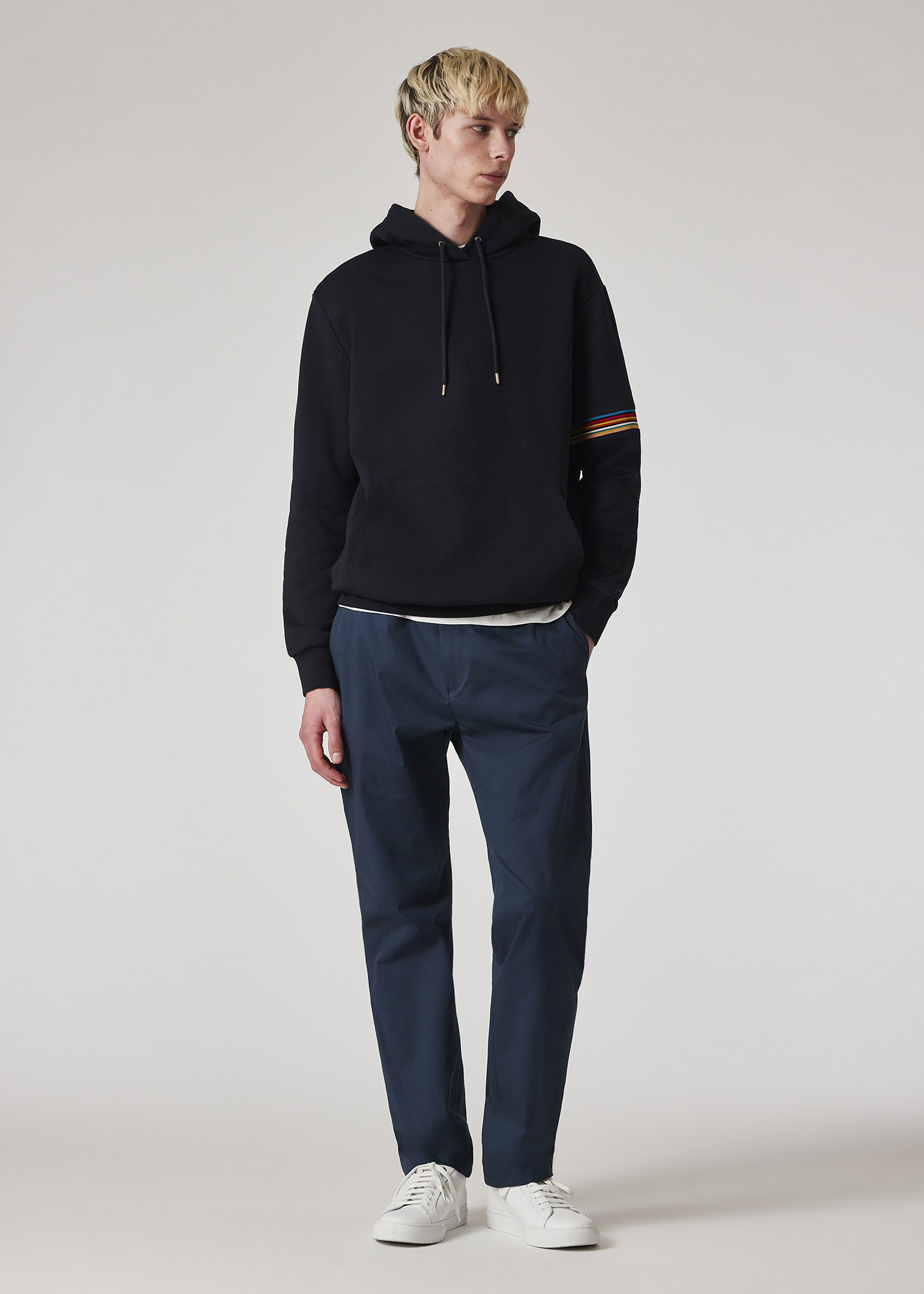 Men's Navy Blue 'Signature Stripe' Trim Hoodie