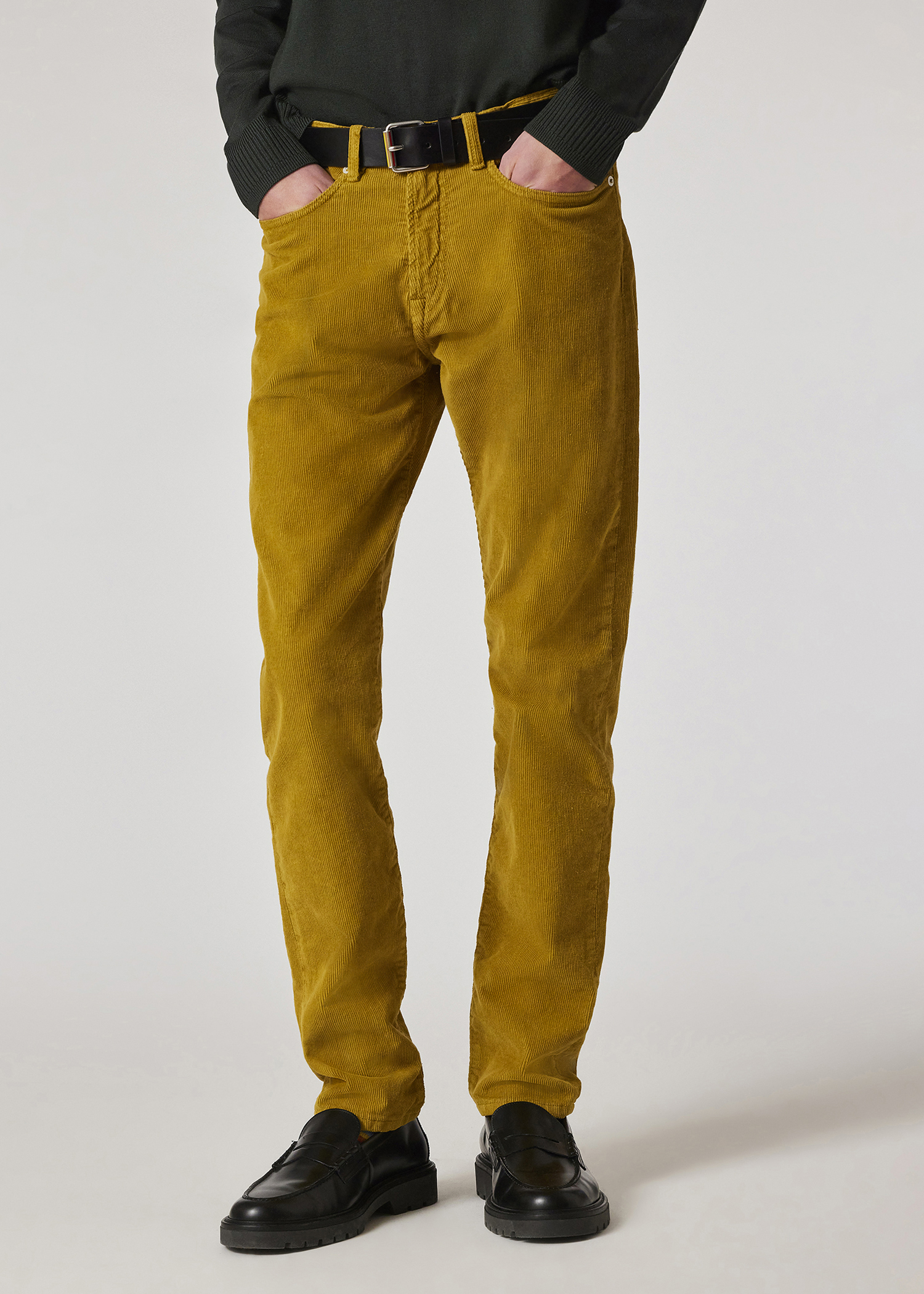 Men's Tapered-Fit Mustard Yellow Corduroy Trousers