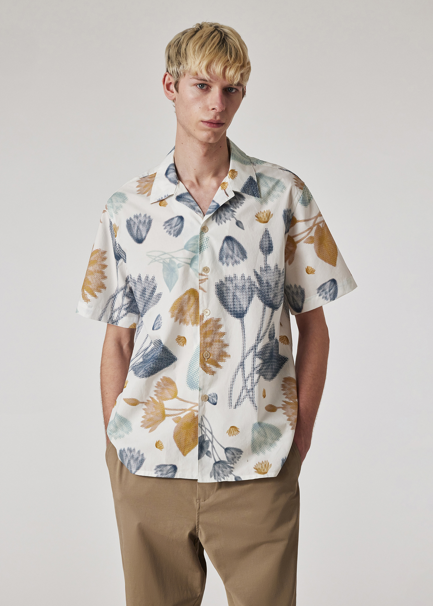 White 'Half Tone Floral' Cotton Short-Sleeve Shirt