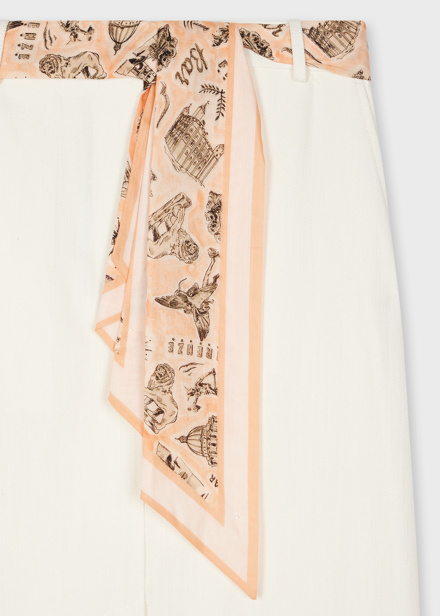 Women's White Denim Midi Skirt with Seasonal Print Scarf Belt