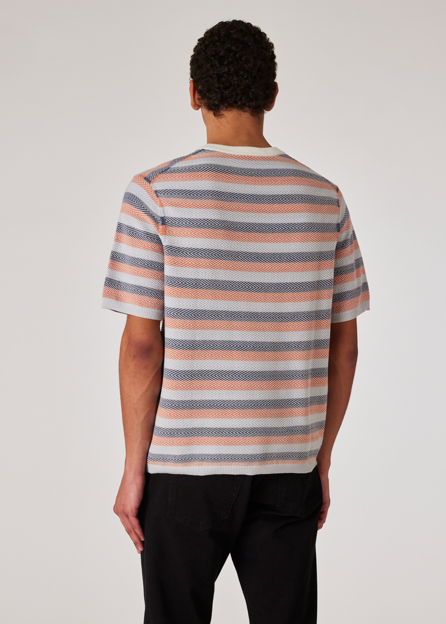 Tシャツ・カットソー PAUL SMITH Men T-shirt Multicolor M1A389M3PK 2A Men's Blue And Orange Textured Stripe Knitted T-Shirt