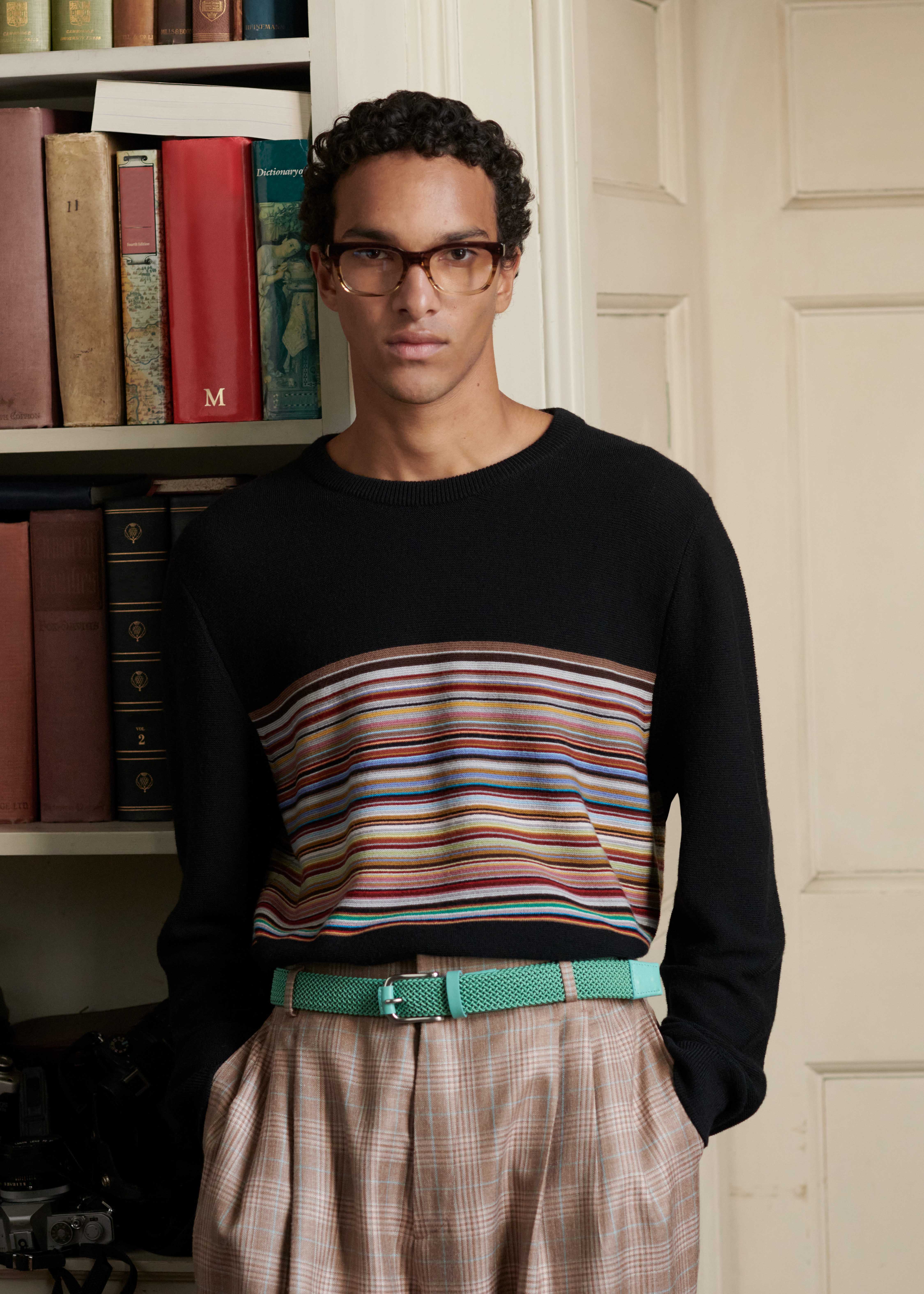 Men's Black 'Signature Stripe' Block Wool Sweater