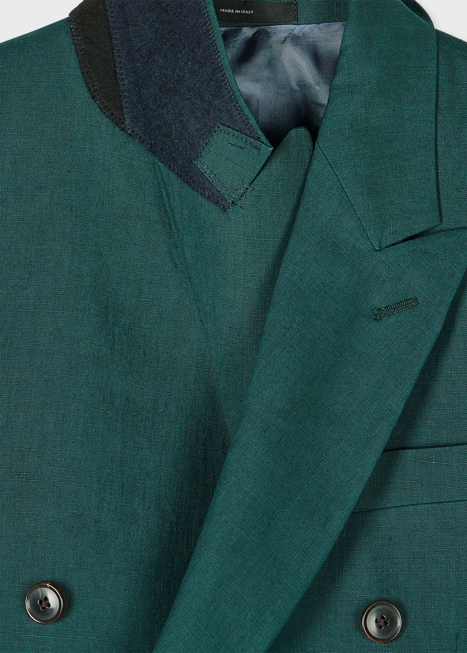 Men's Dark Green Linen Double-Breasted Blazer