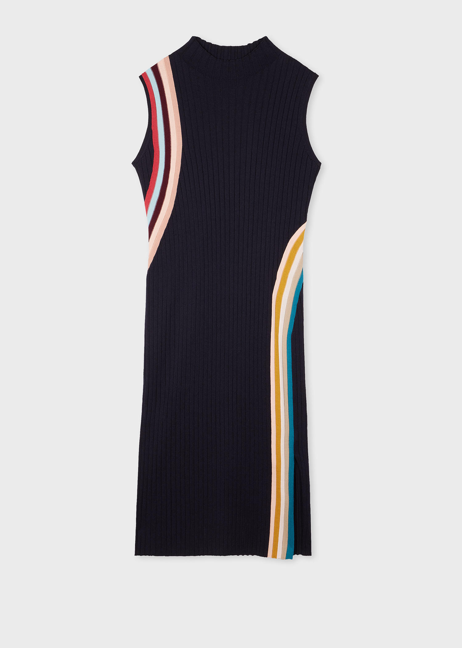 Women's Navy Wool Blend 'Swirl Stripe' Ribbed Midi Dress