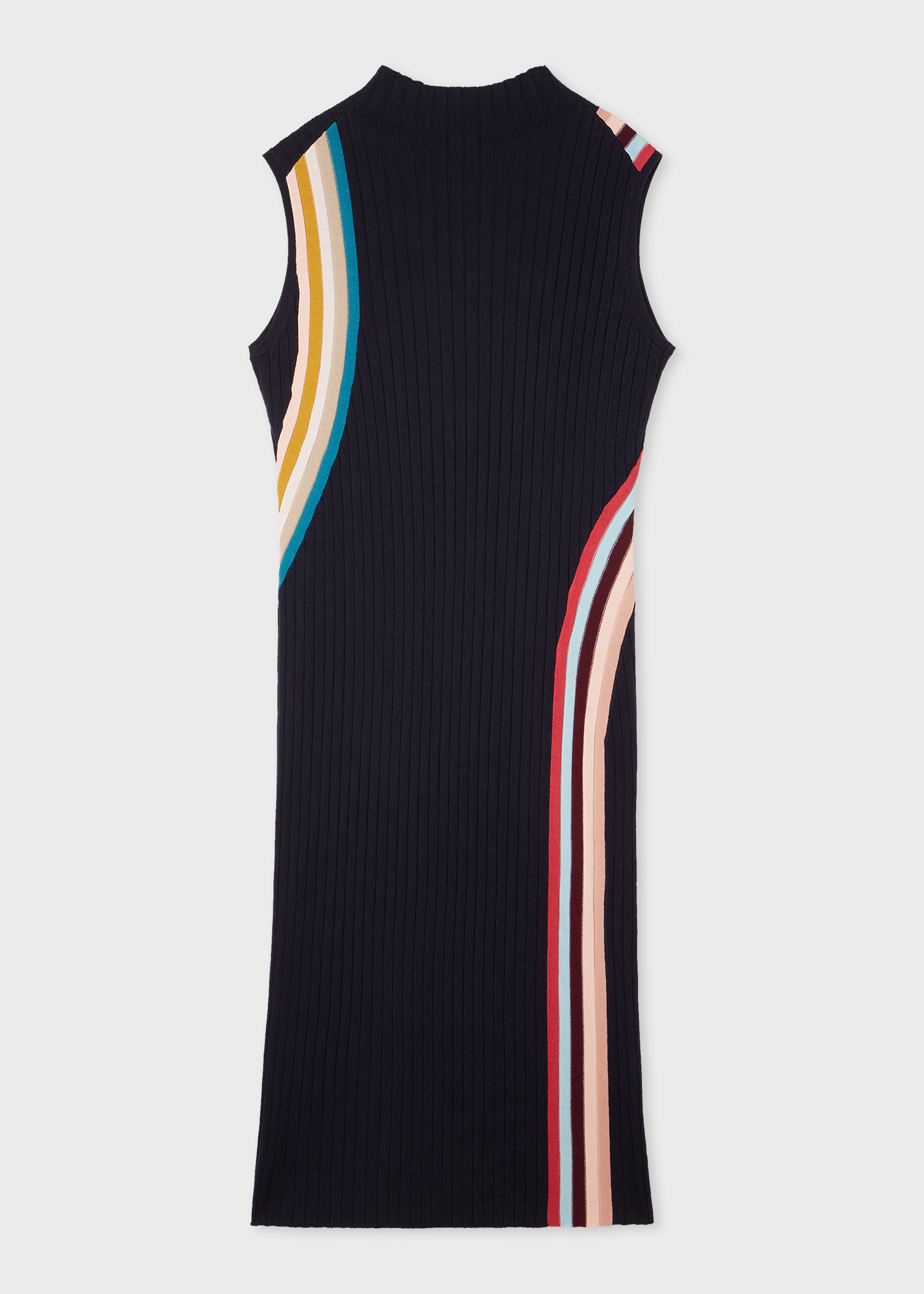 Women's Navy Wool Blend 'Swirl Stripe' Ribbed Midi Dress