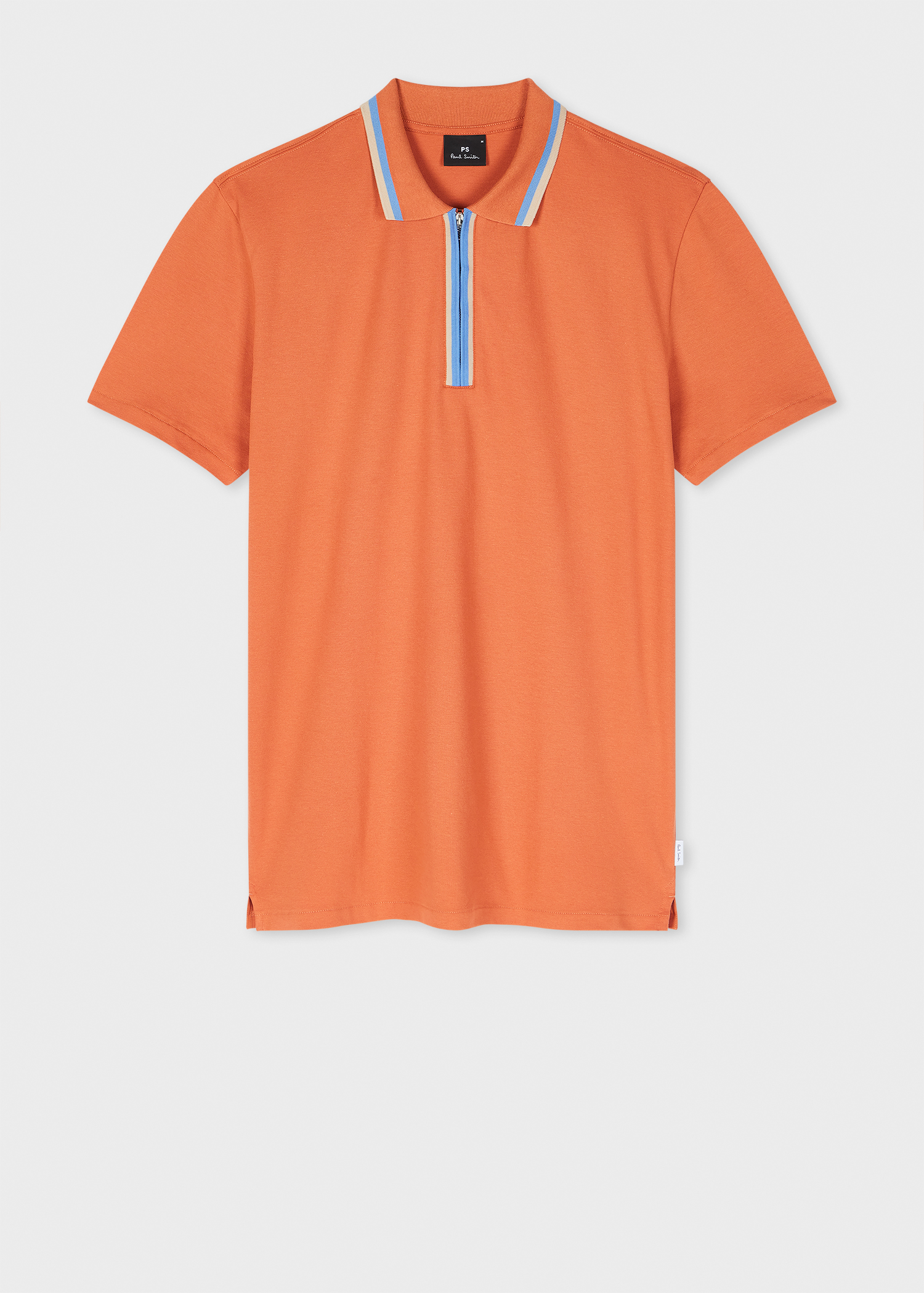 Pale Blue Zip-Neck Polo Shirt With Contrast Tipping Paul Smith